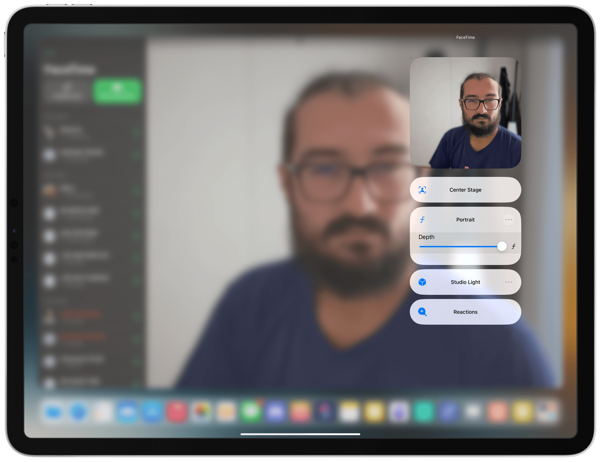 Video effects for the Studio Display webcam connected to my iPad Pro.