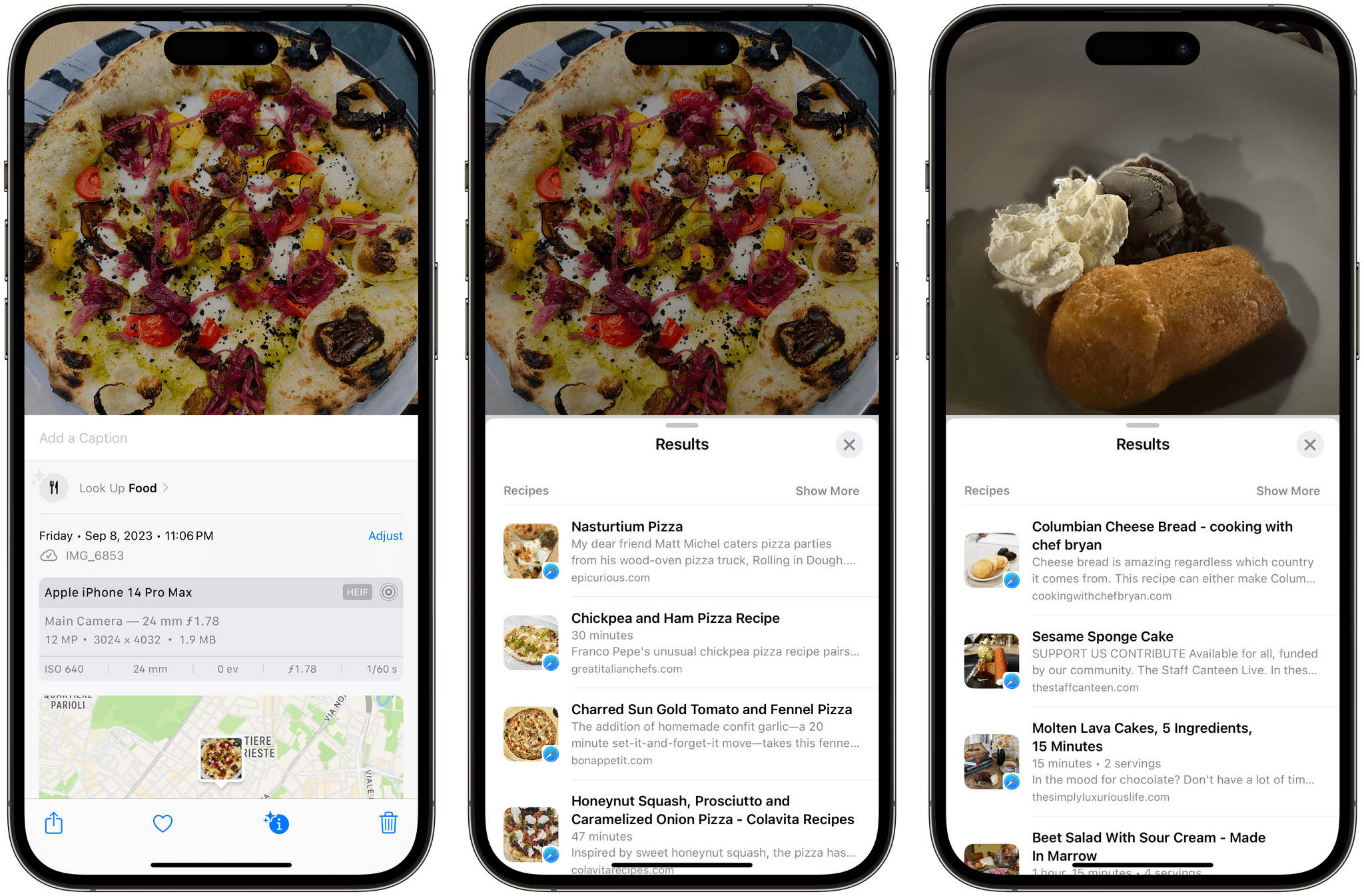 Recipe support in Visual LookUp for iOS 17. Those suggestions on the right...oh boy.