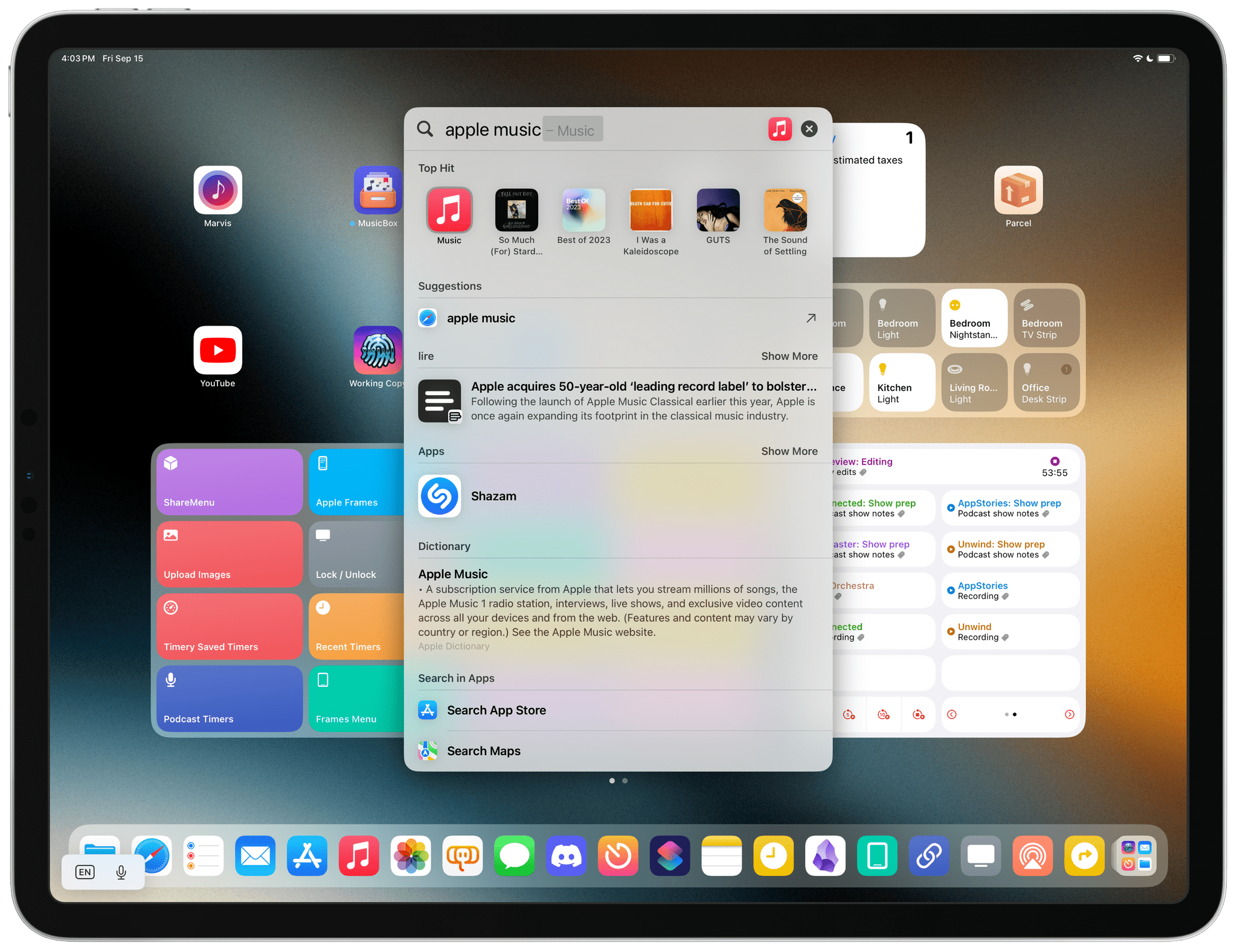 The iPad version of Spotlight can show more App Shortcuts as Top Hits.