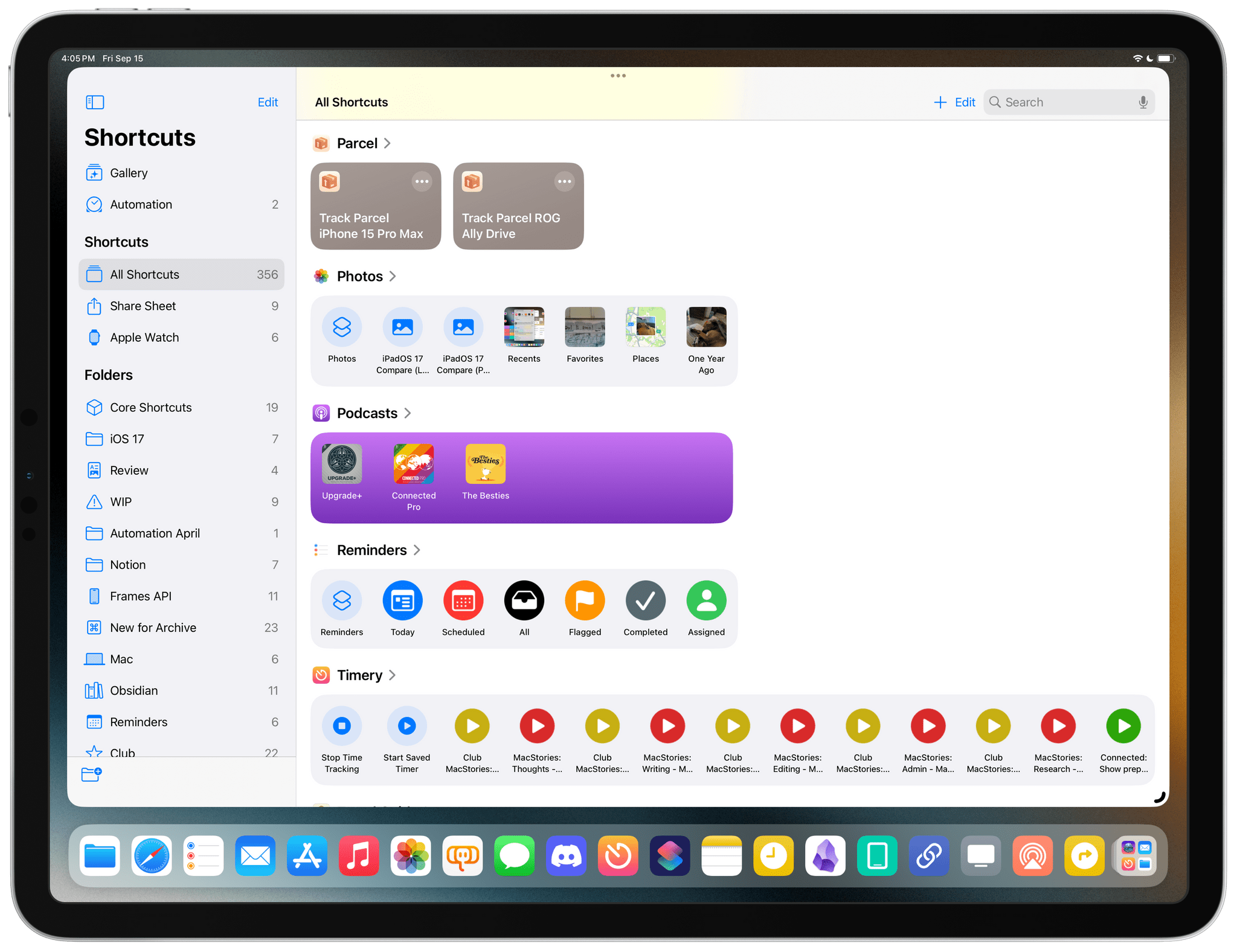 The updated App Shortcuts (with custom tiles for some apps) as seen in the Shortcuts app.