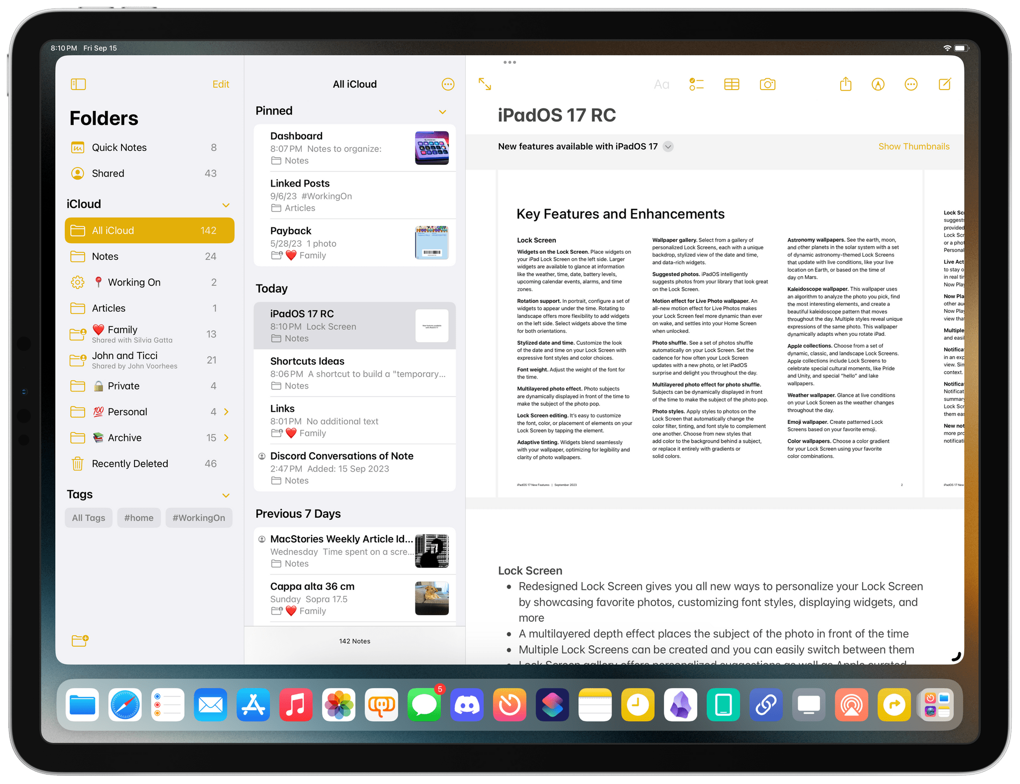 The new inline PDF viewer in Notes.