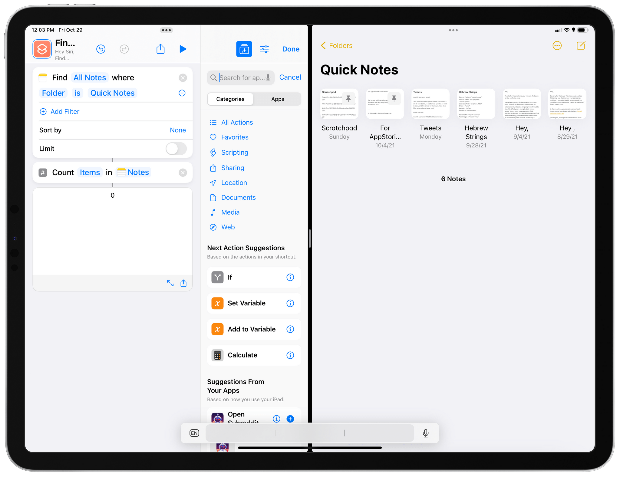 Shortcuts doesn't work with Quick Notes so far.