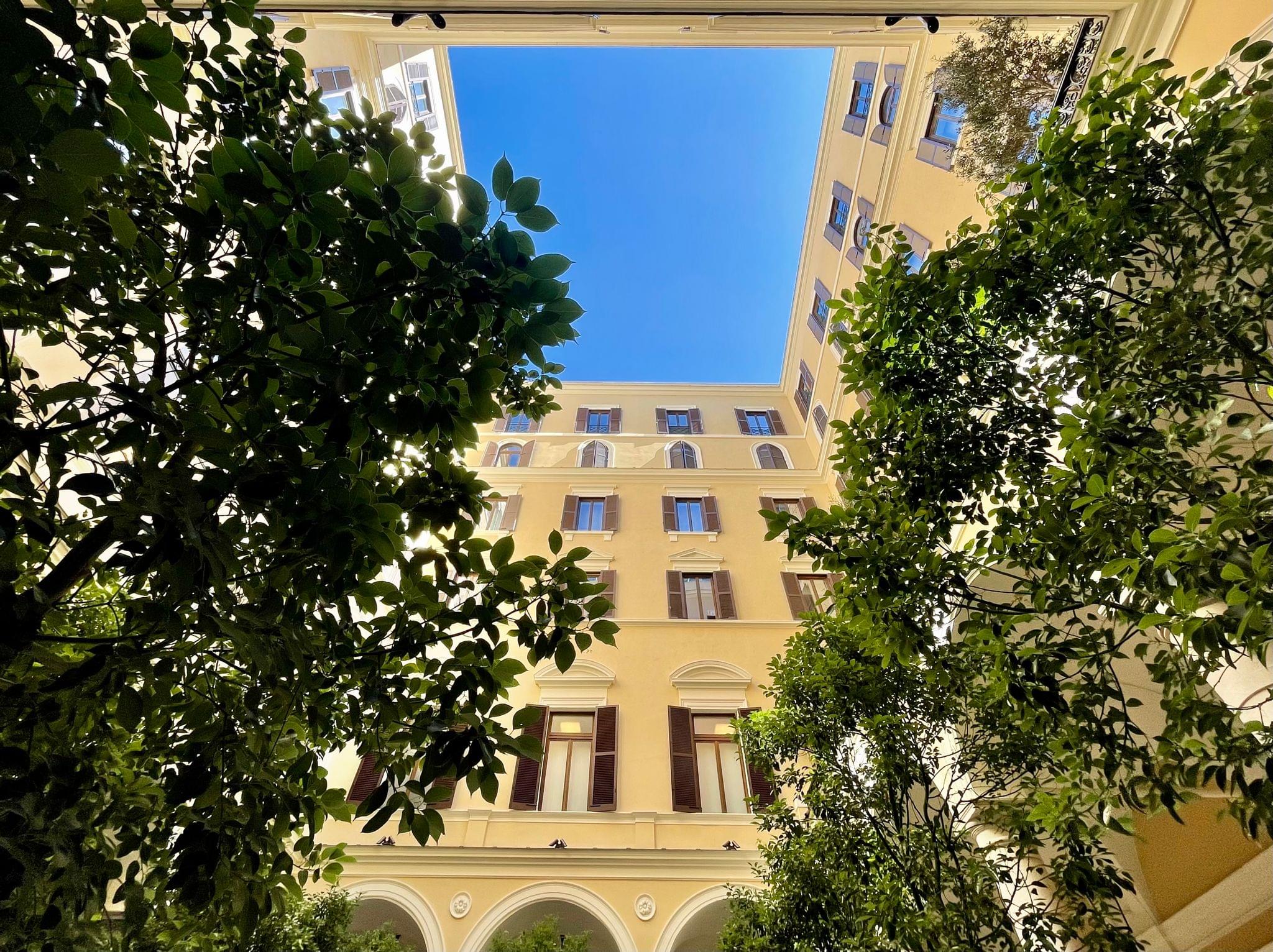 Looking up from the courtyard.