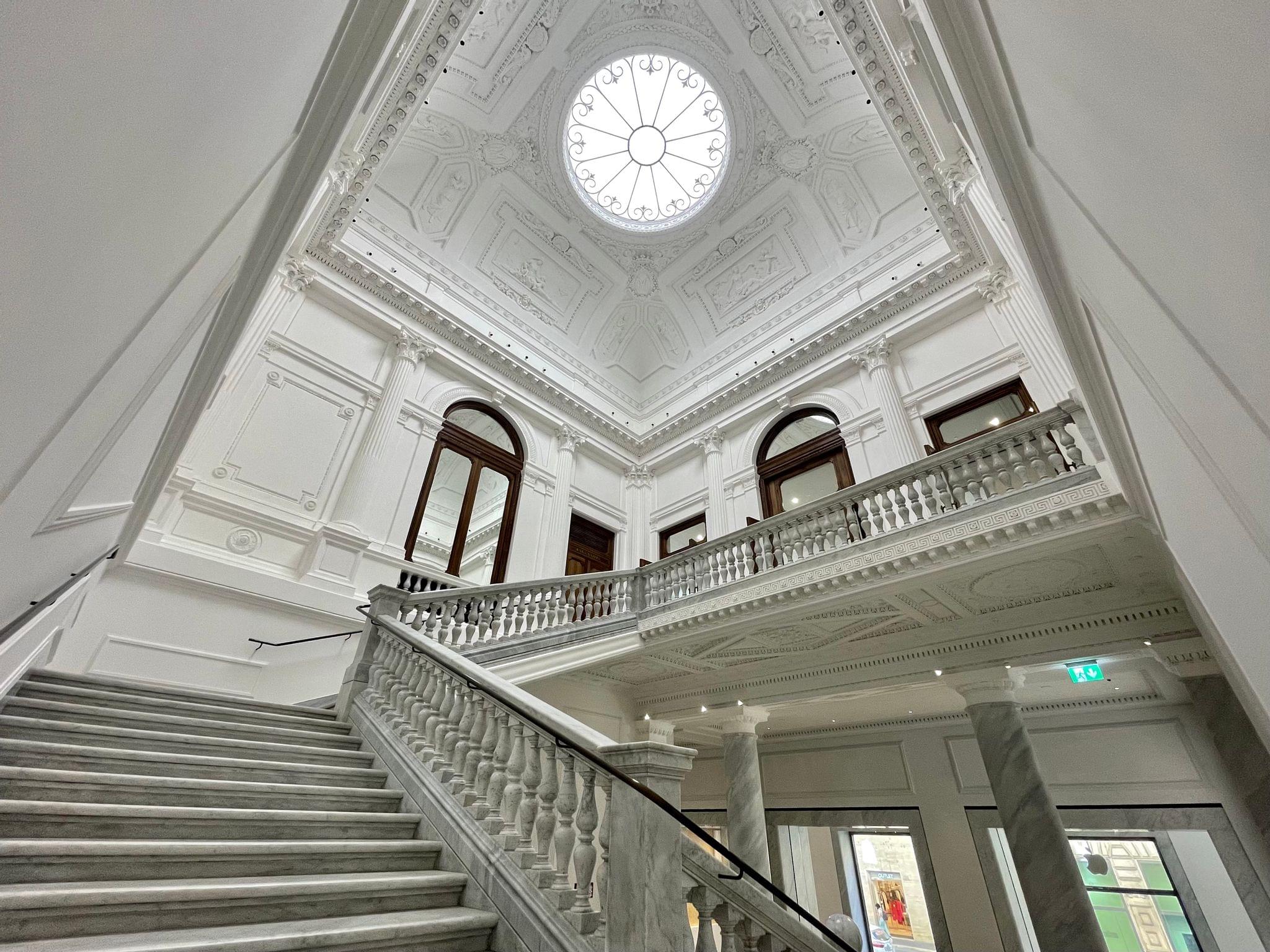 The staircase and skylight.