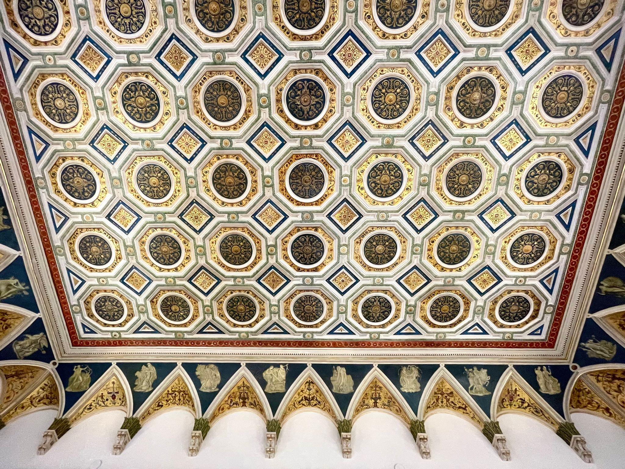 The restored hand-painted ceiling.