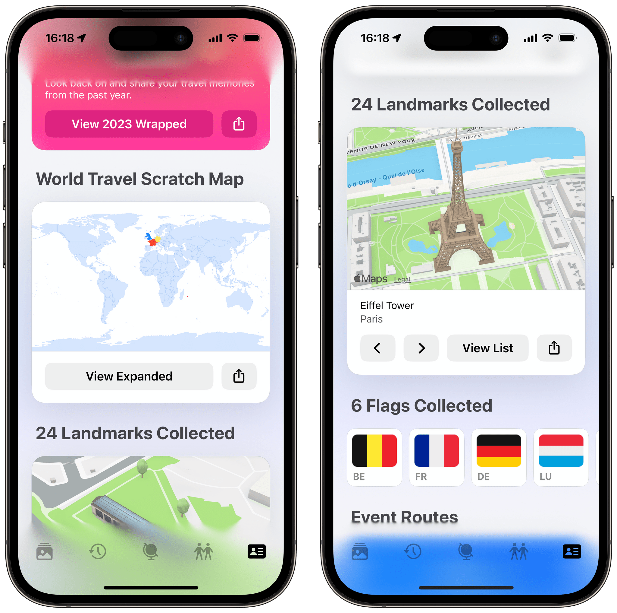 Globetrotter is like a traveler's pinboard where you can collect landmarks and flags of the countries you have visited.