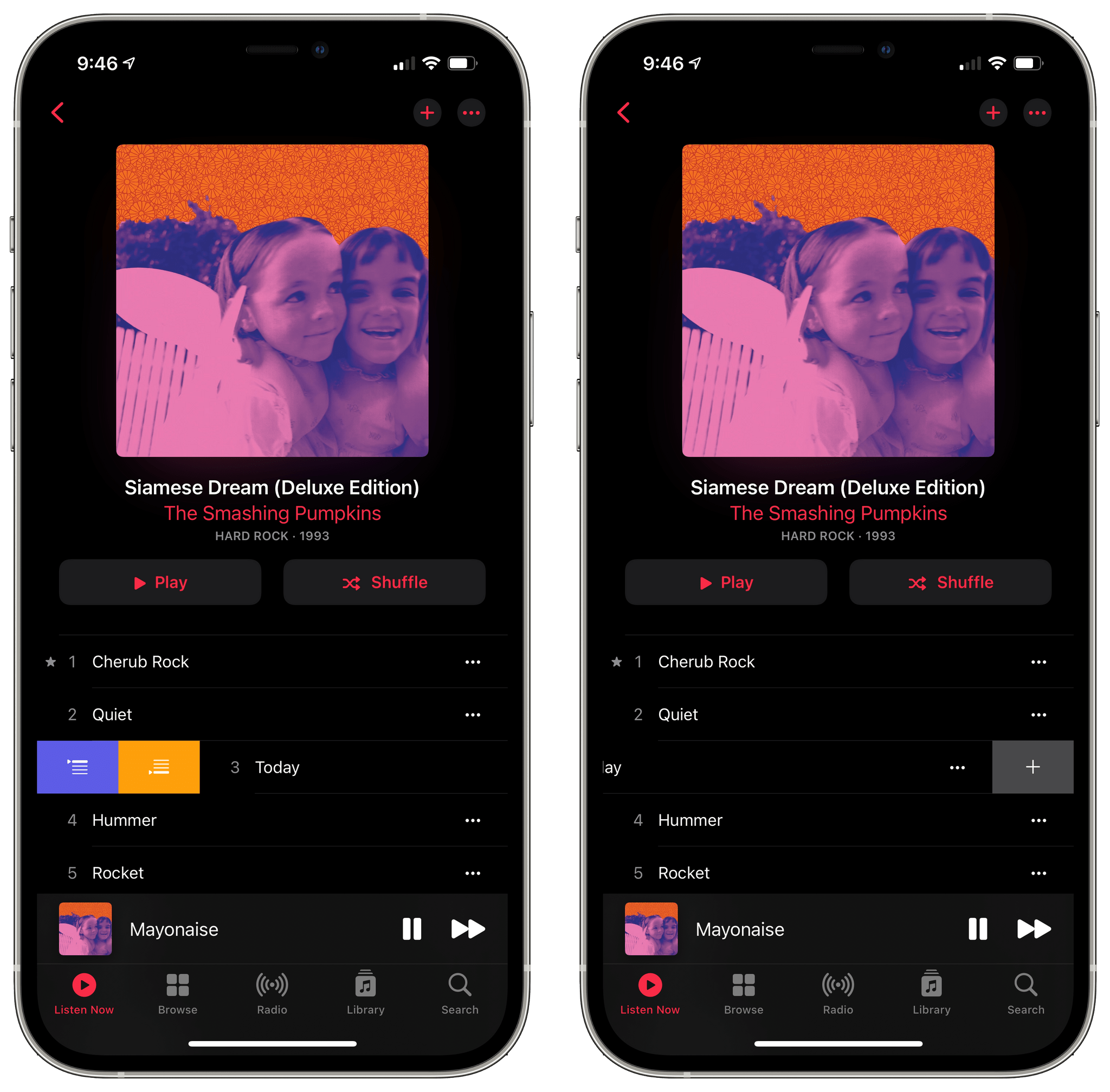 New swipe gestures in the Music app for iOS 14.5.