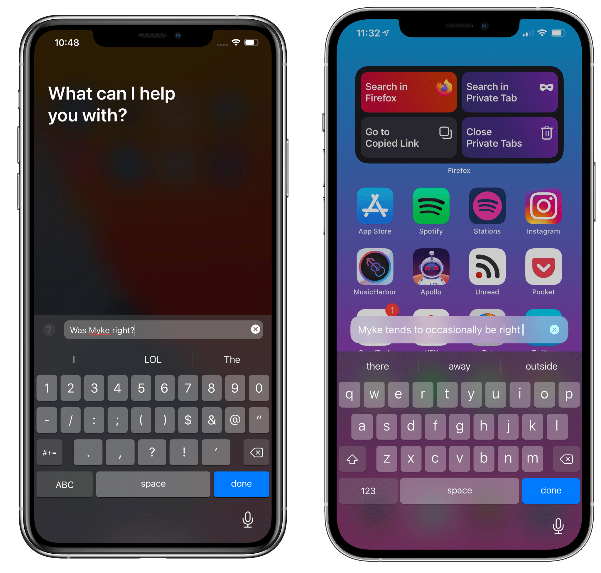 The updated Type to Siri (right) uses compact UI in iOS 14.5.