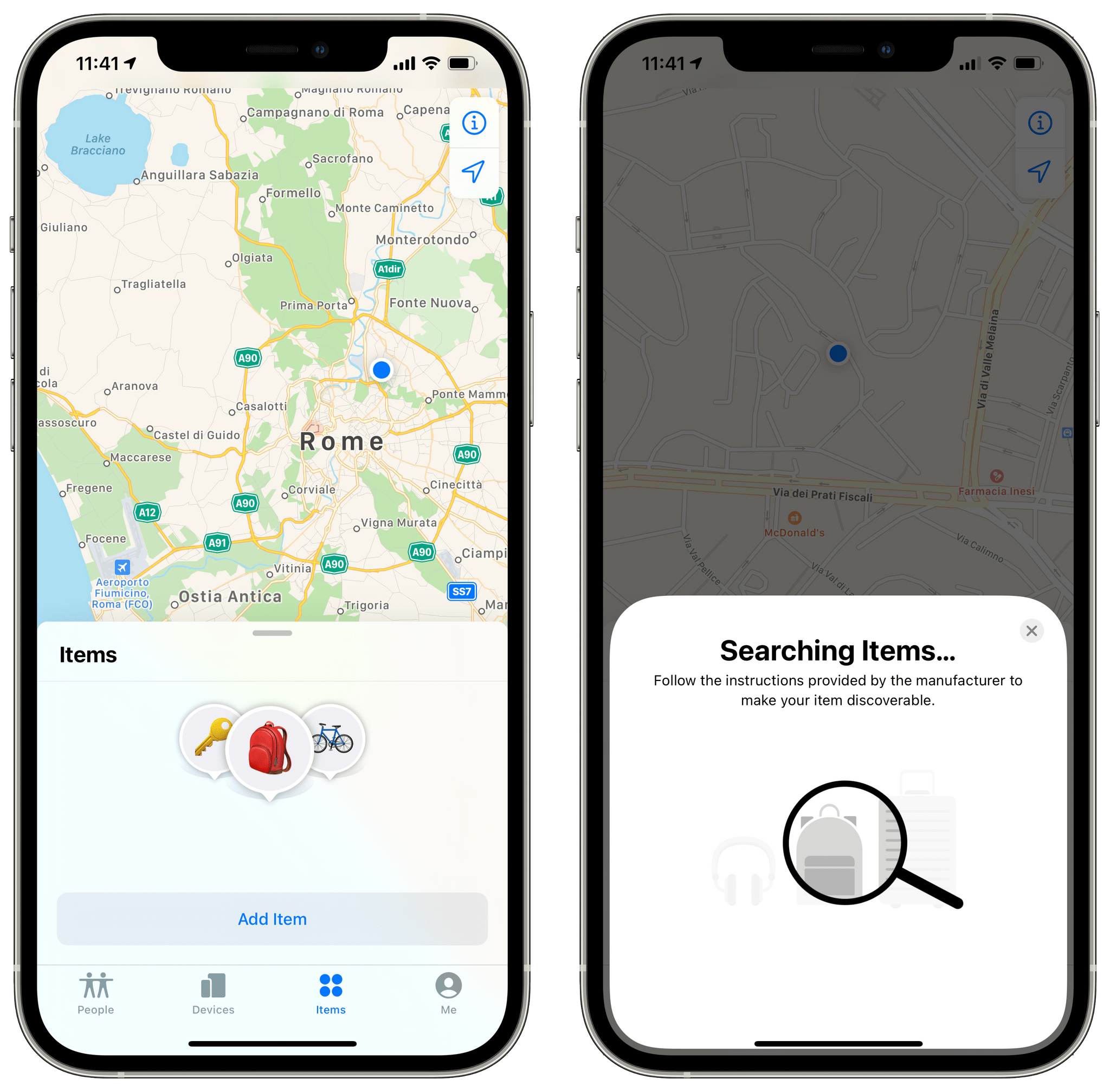 Support for items in the Find My app.