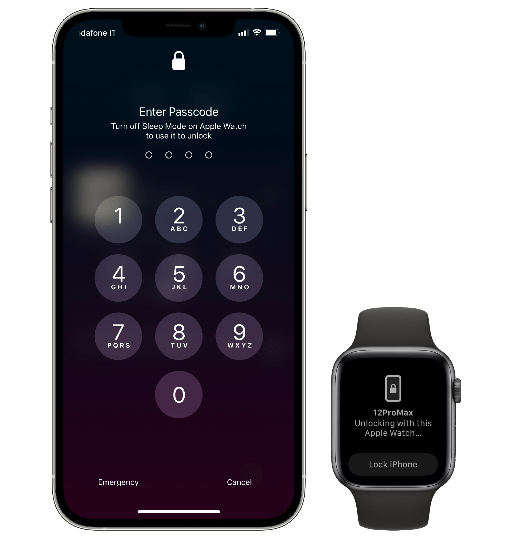 Apple Watch authentication won't work while your iPhone is in sleep mode.