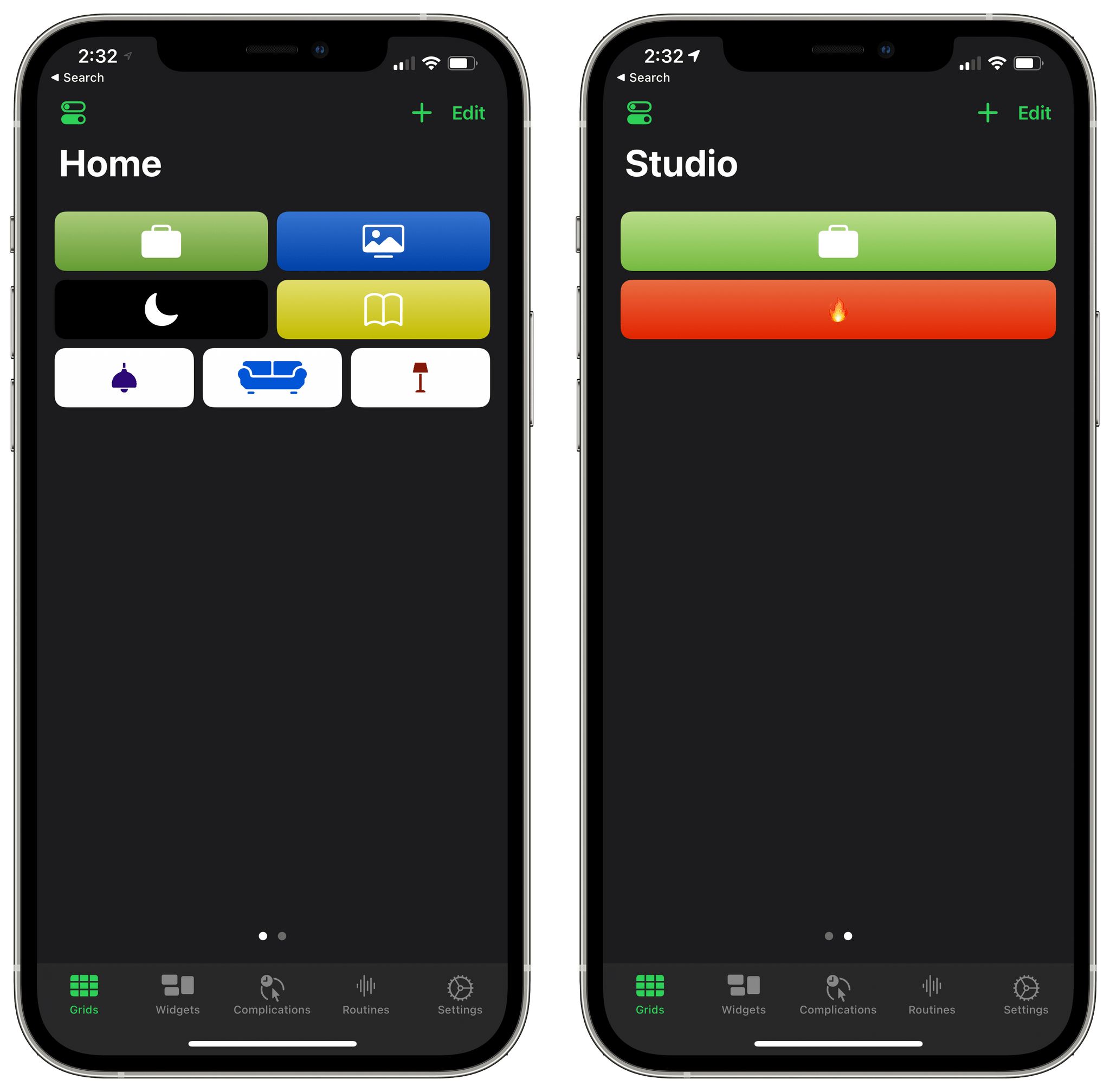 I'm using two grids of HomeKit actions currently.