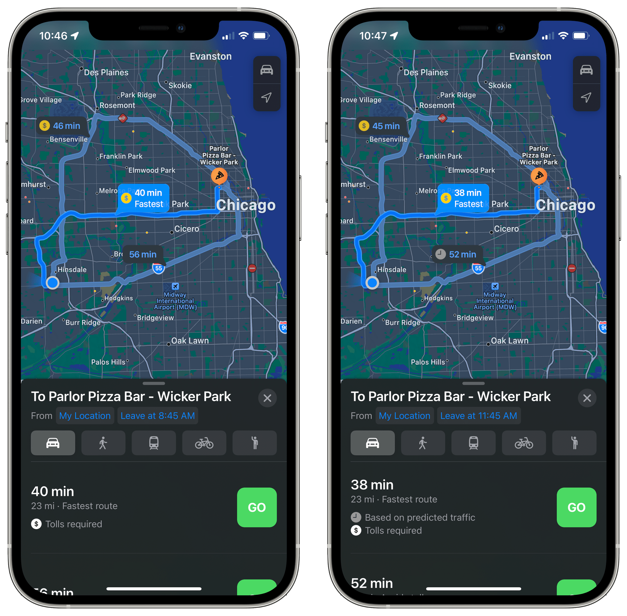 Picking different departure and arrival times, calculates how long your trip will take based on 