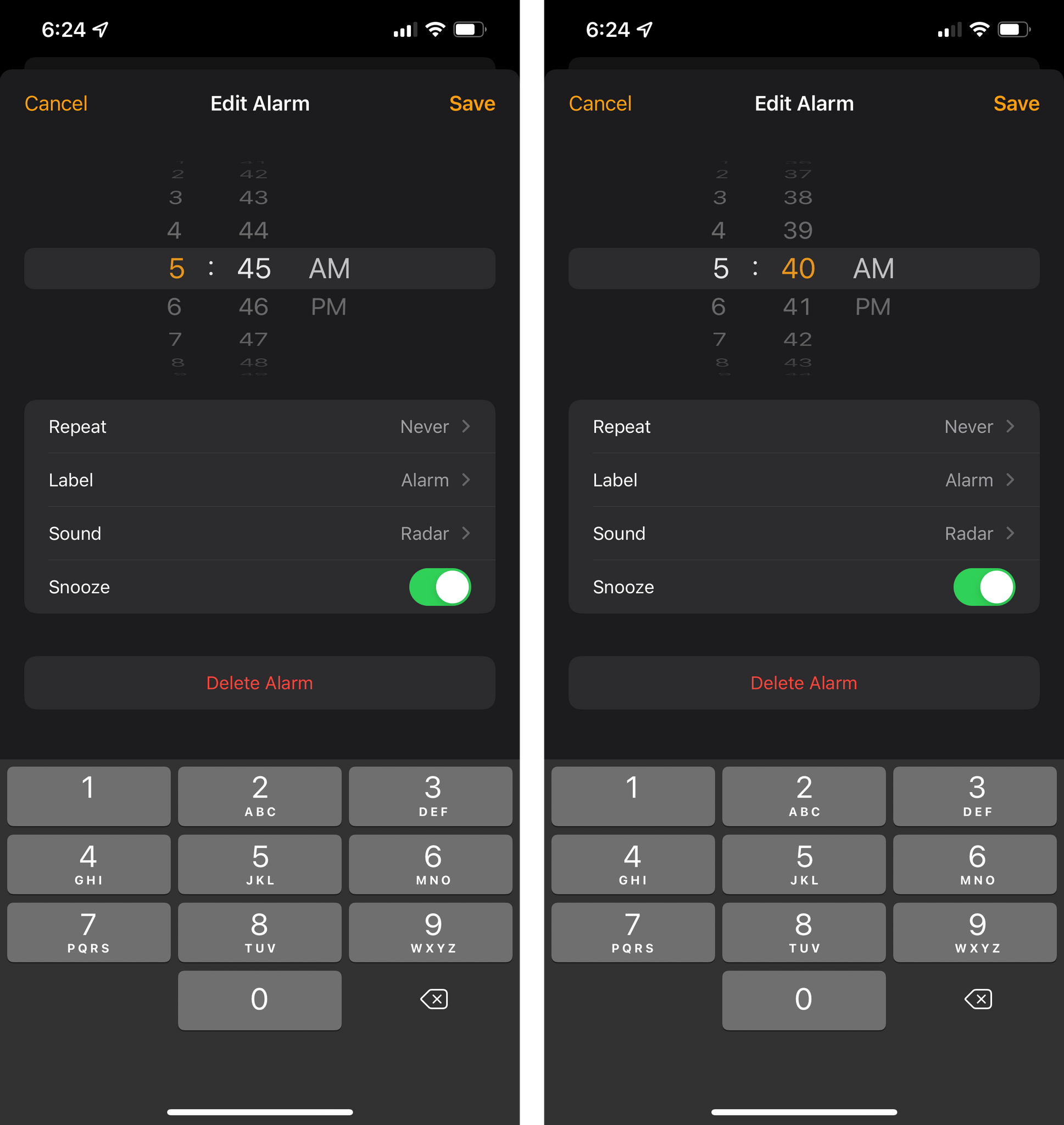You can select hours and minutes by tapping them.