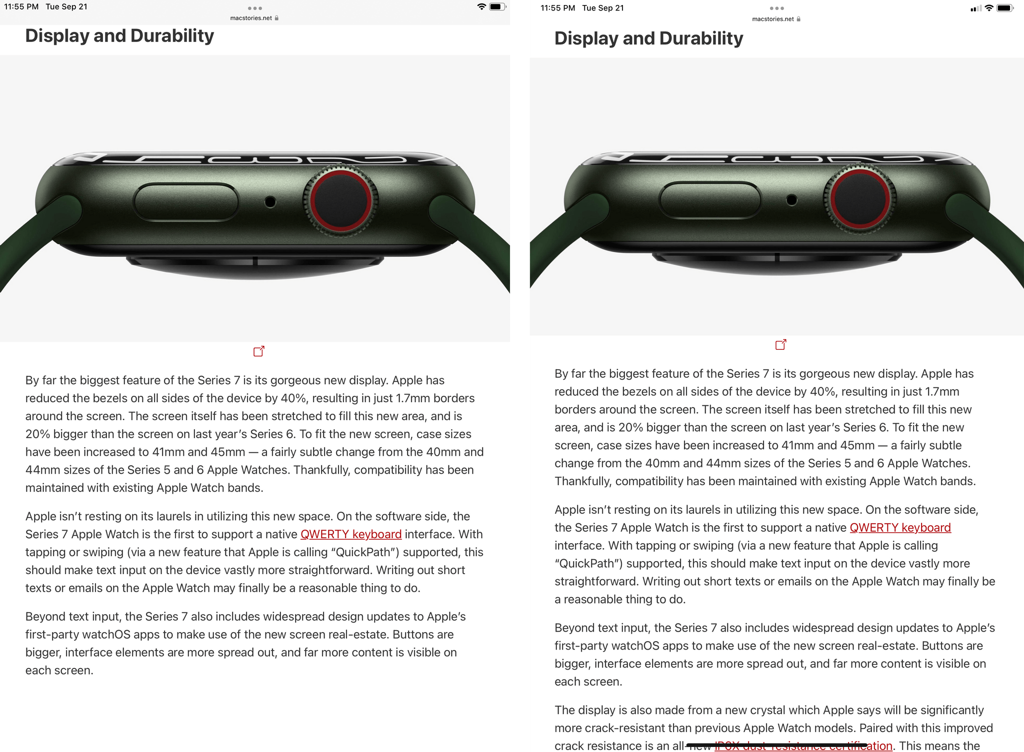 On the new iPad mini, you see three extra lines of text in the same article thanks to the taller display in portrait mode.