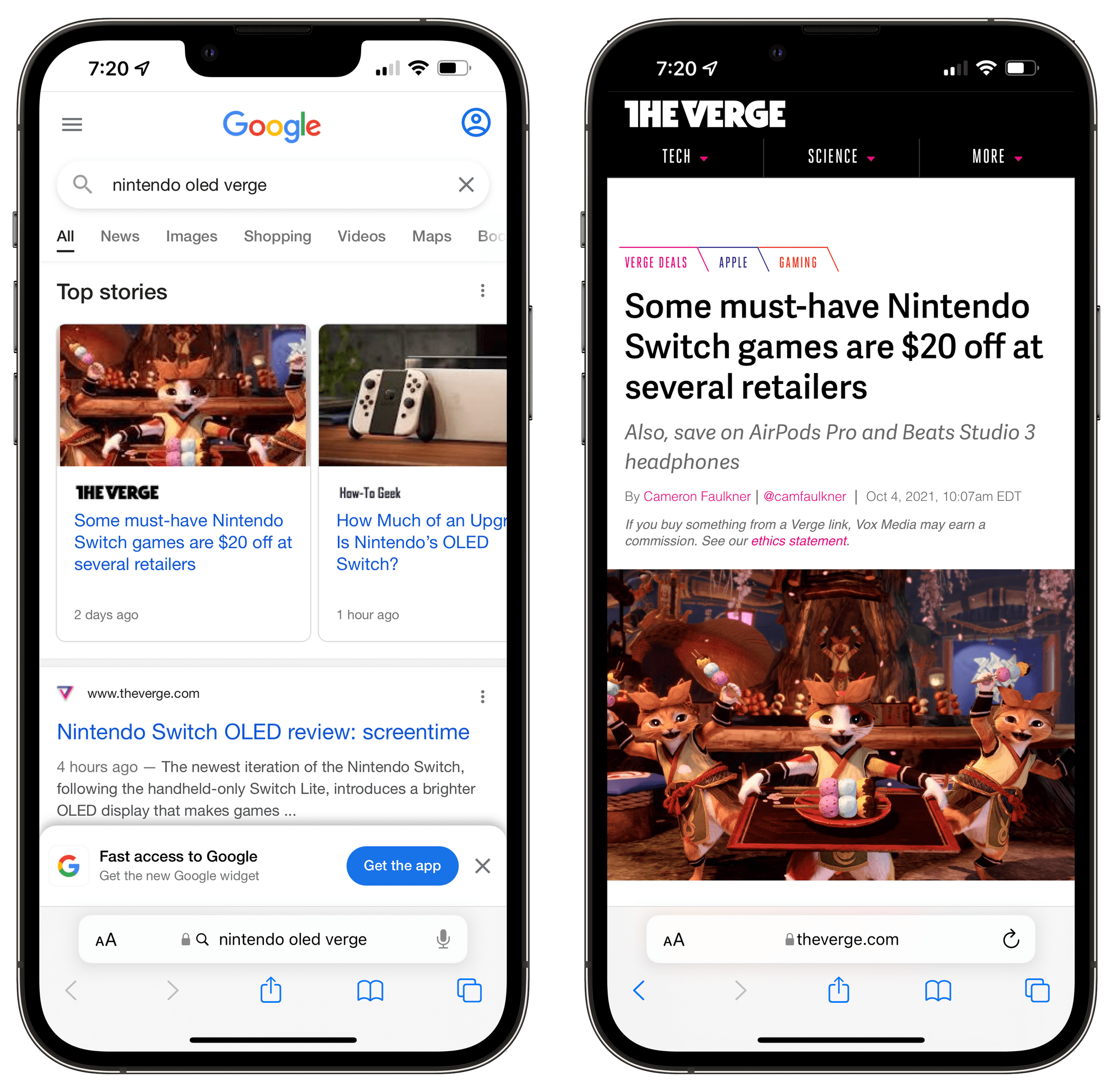 Google search results for an article that returns AMP results on iOS 14 but not iOS 15.