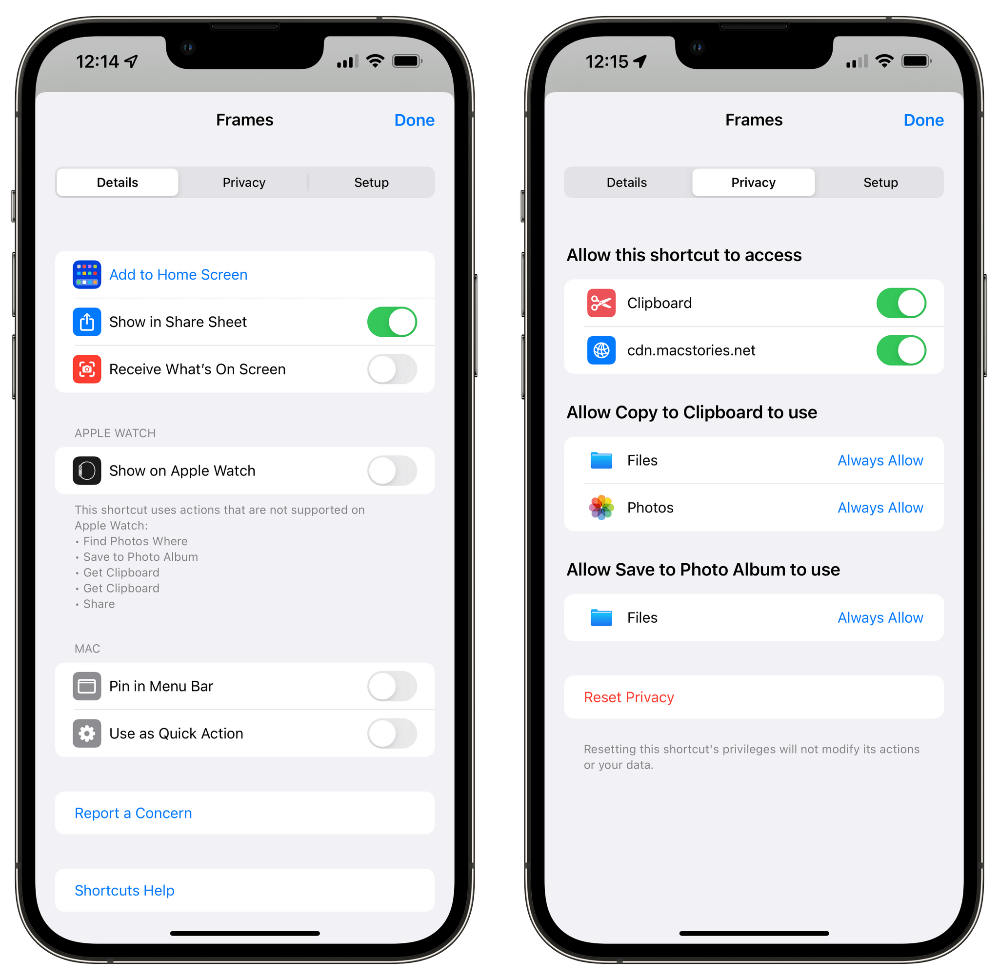 Privacy permissions for Apple Frames.