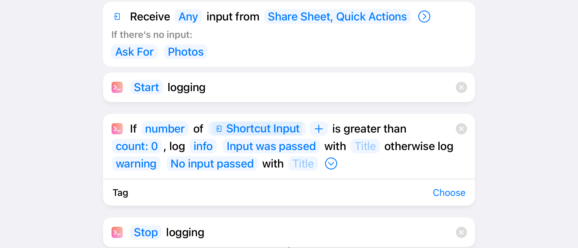 With this technique, you can log a message to Logger's console only if a variable exists.