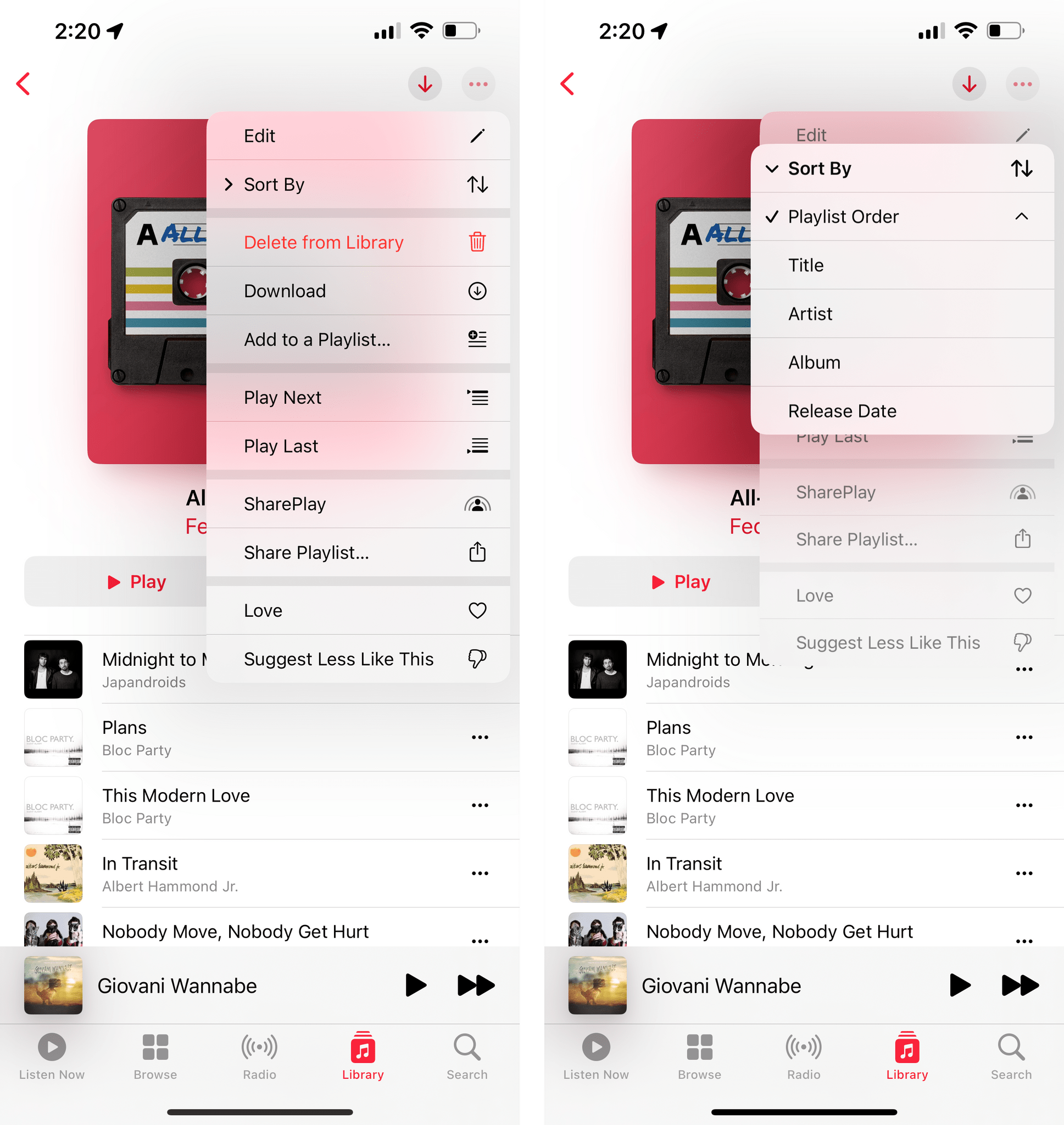 Playlist sorting in iOS 16.