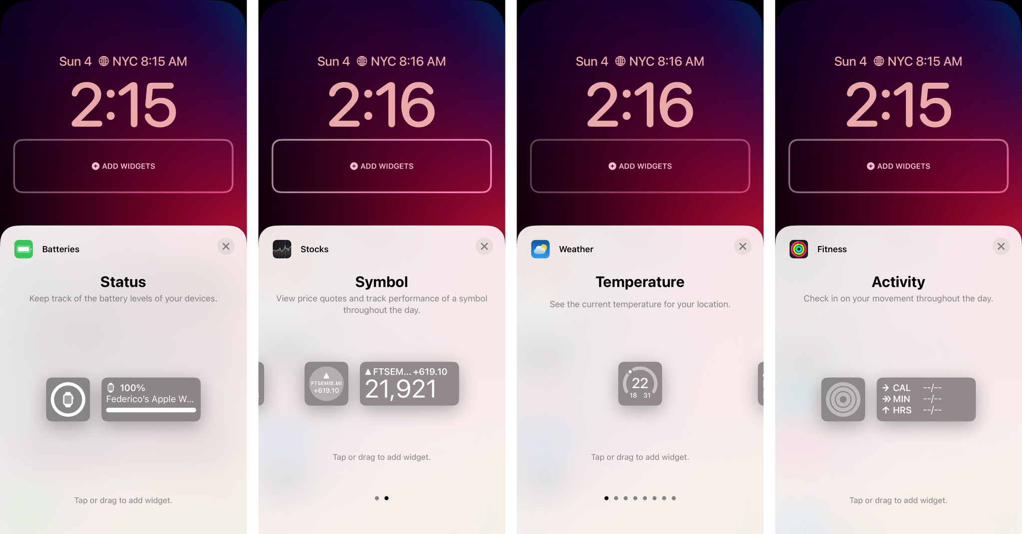 Examples of some Apple widgets.