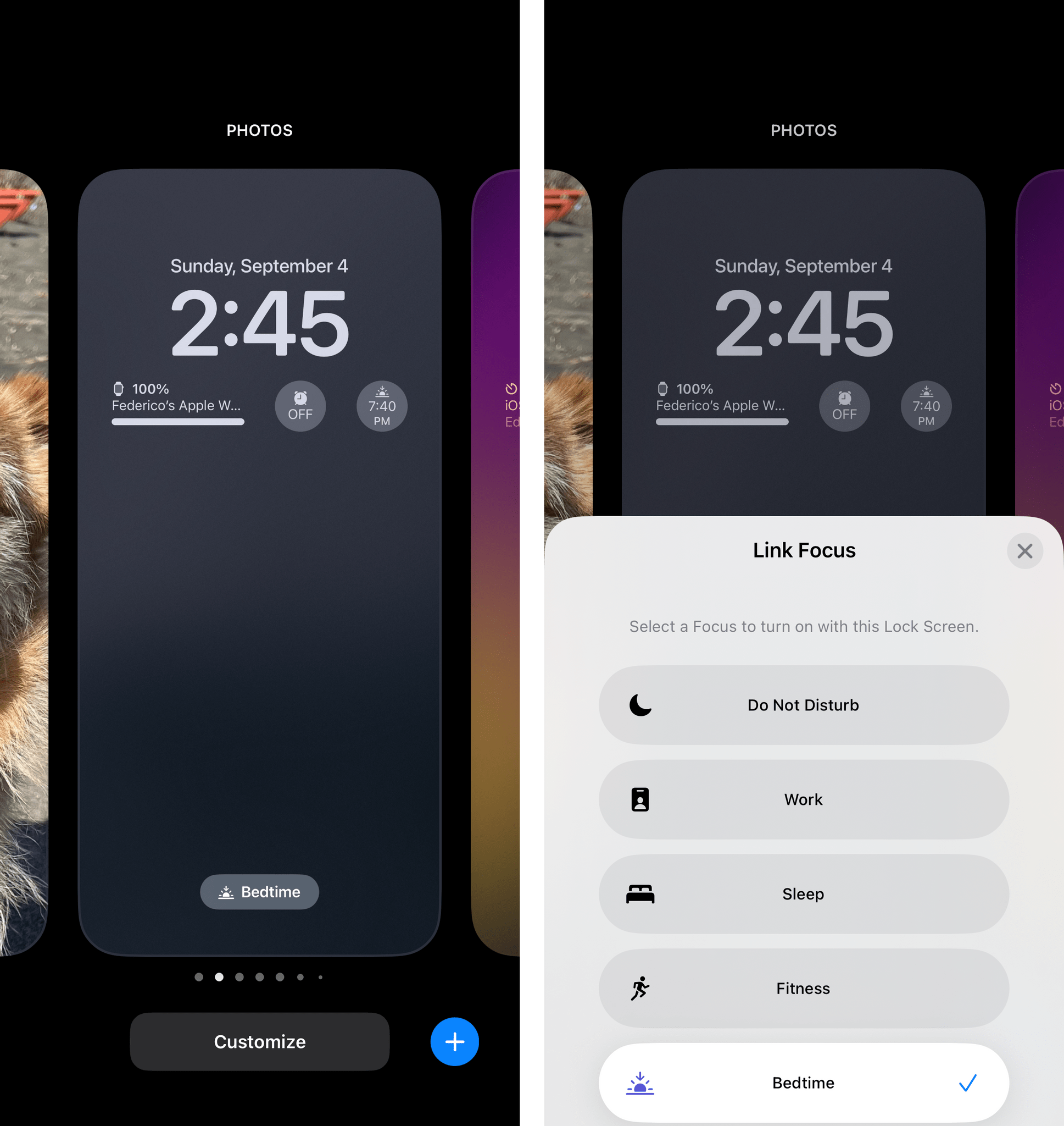 Linking a Lock Screen to a Focus mode.