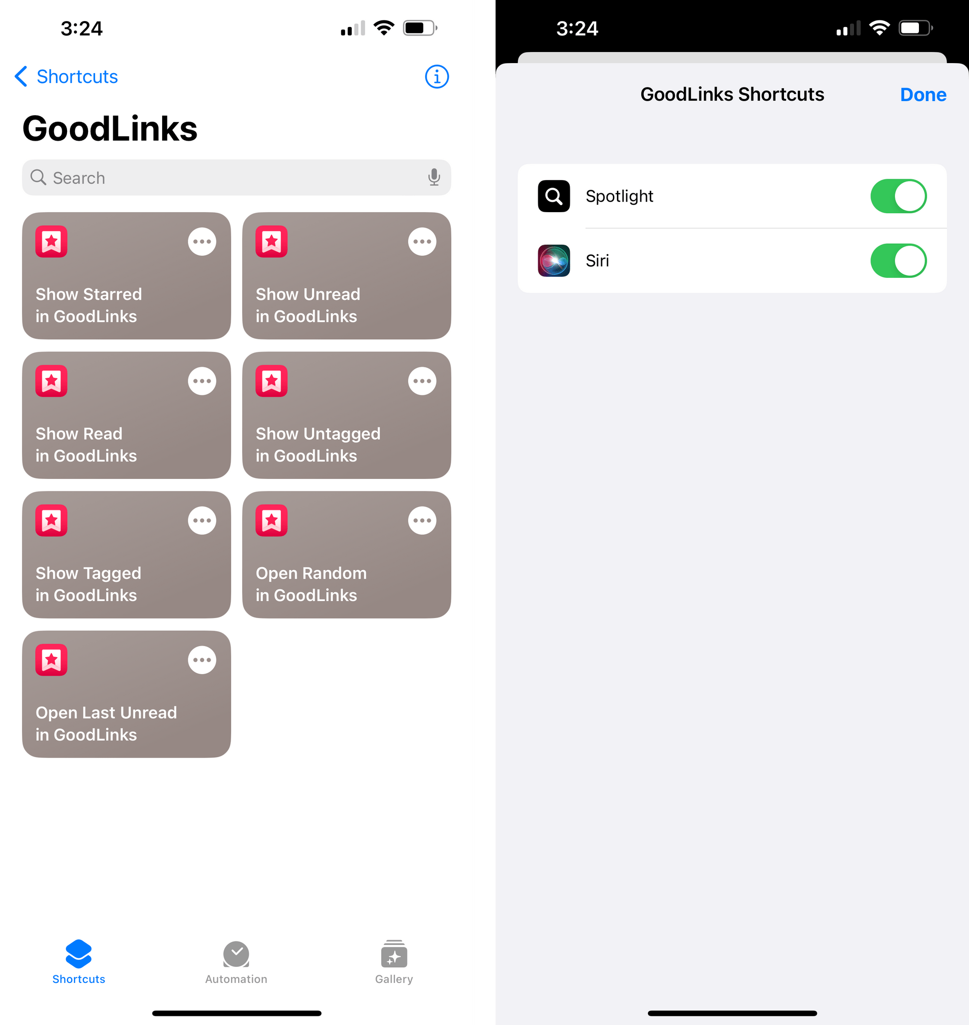 If you want, you can hide an app's App Shortcuts from Siri or Spotlight by pressing the 'i' button in the app's dedicated section.