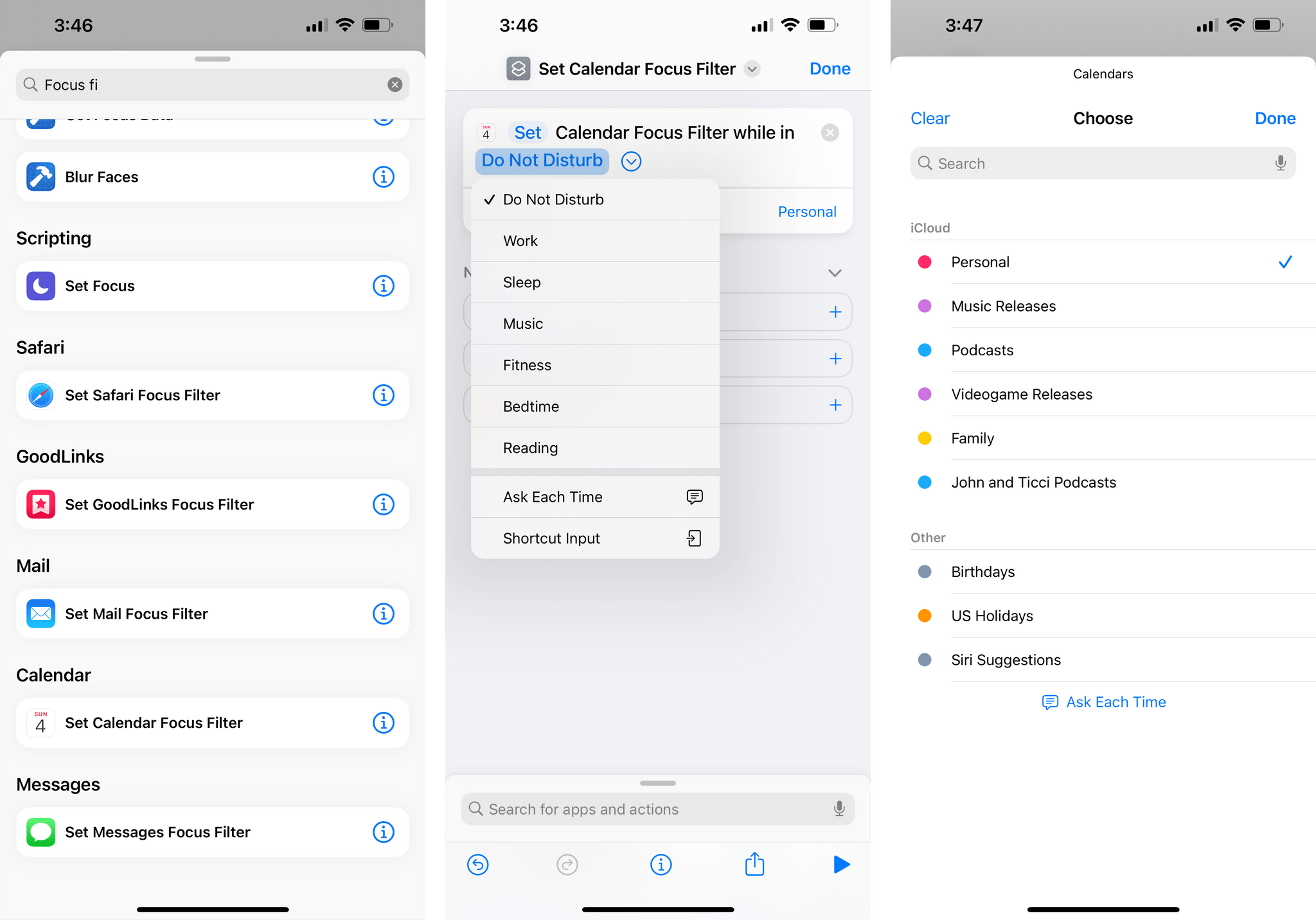 You can set Focus filters from the Shortcuts app too since the feature is based on the same App Intents technology used by Shortcuts.