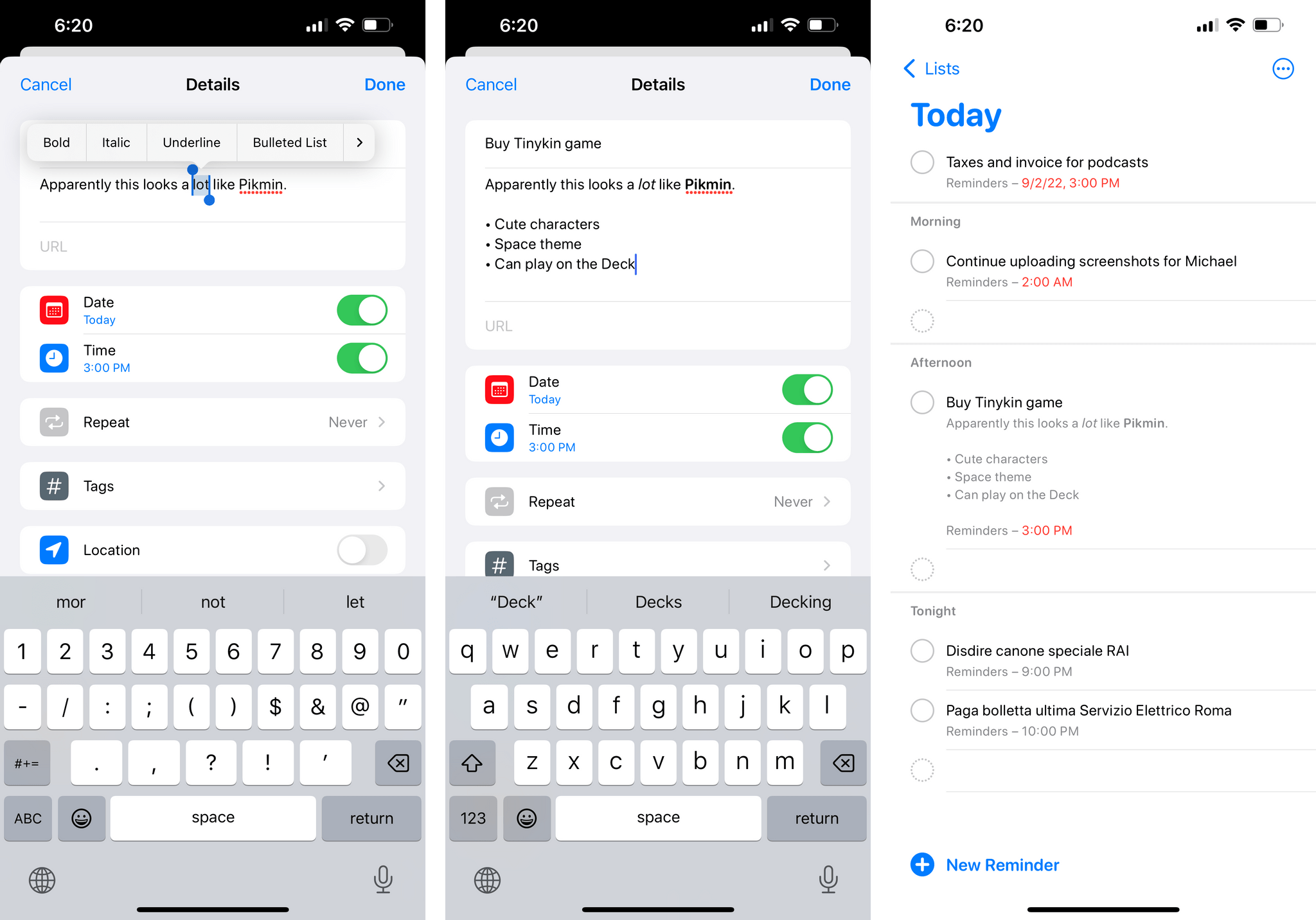 Richer notes in Reminders for iOS 16.