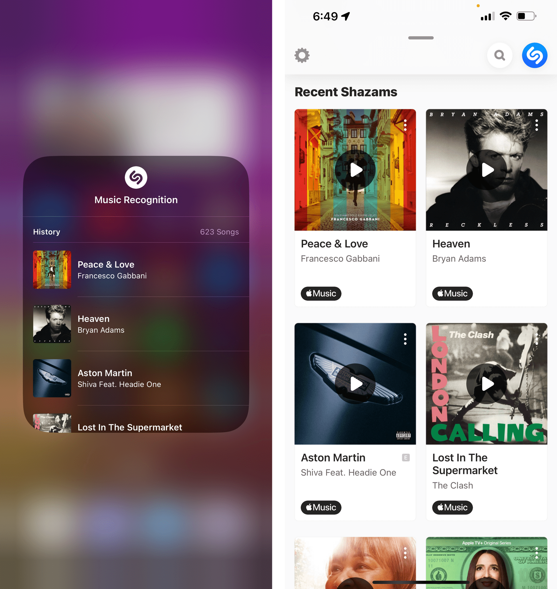 Control Center's Shazam feature and the Shazam app now keep the same history of tracks.