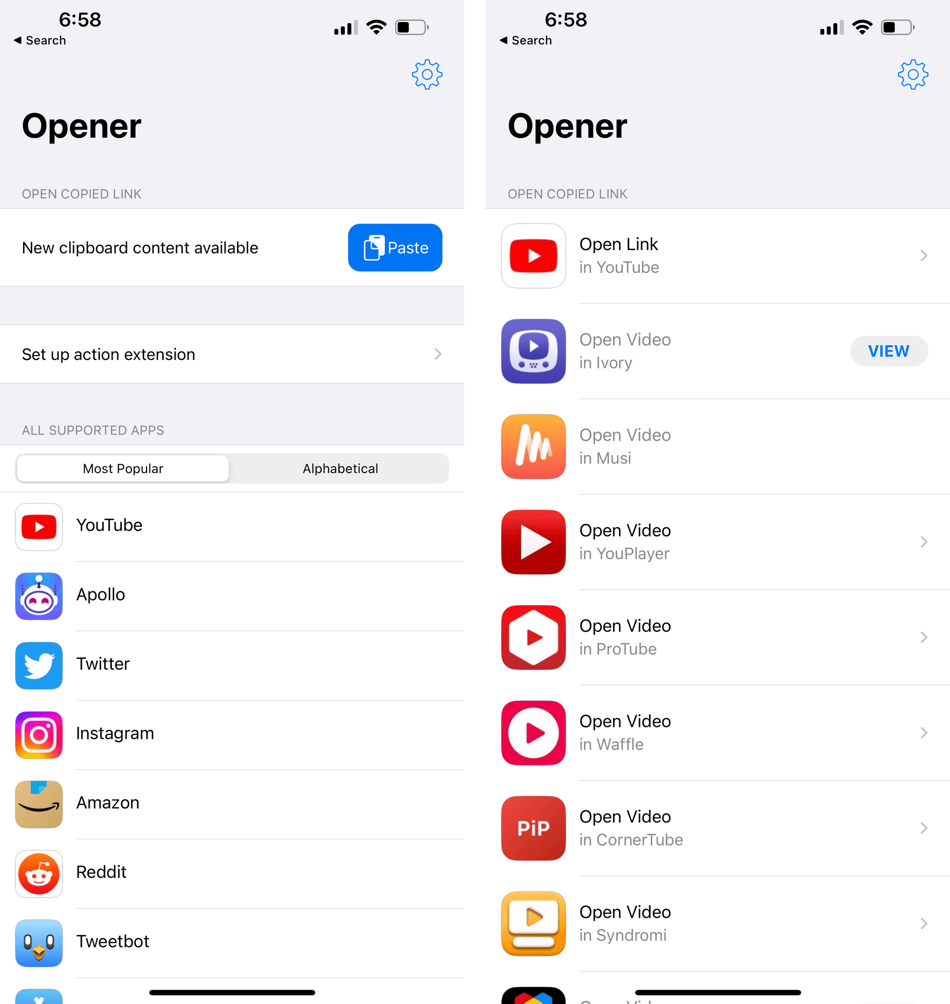 Opener is an example of an app that has switched to Apple's recommended Paste button.