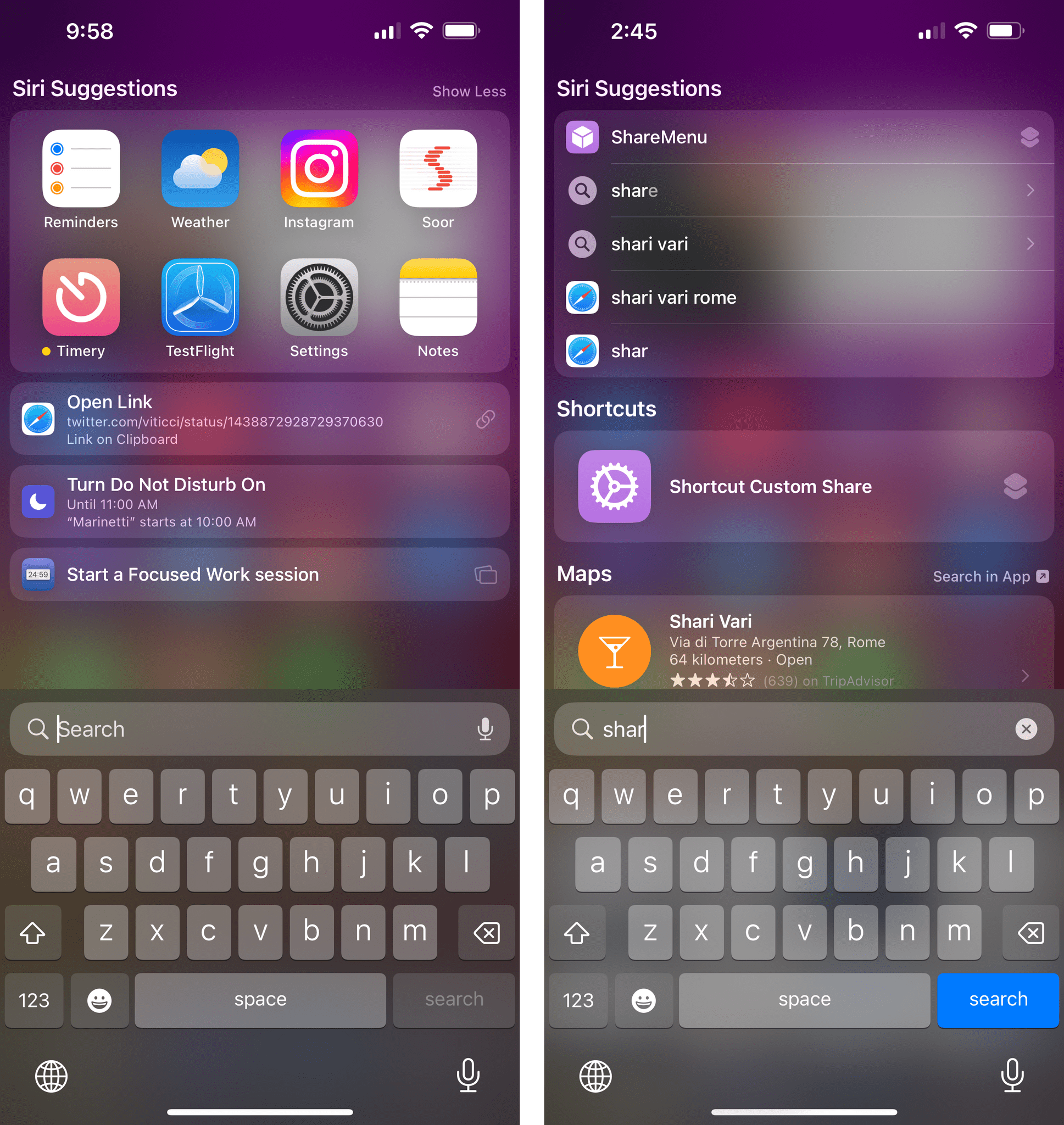Spotlight in iOS 16 seems to suggest shortcuts more often.