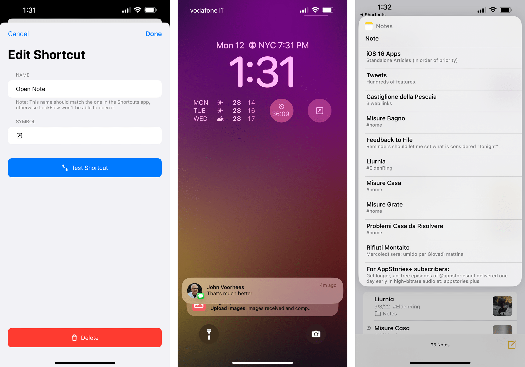 With LockFlow, I can create launchers for any of my shortcuts. Pictured here: a shortcut to reopen one of my notes in the Notes app.