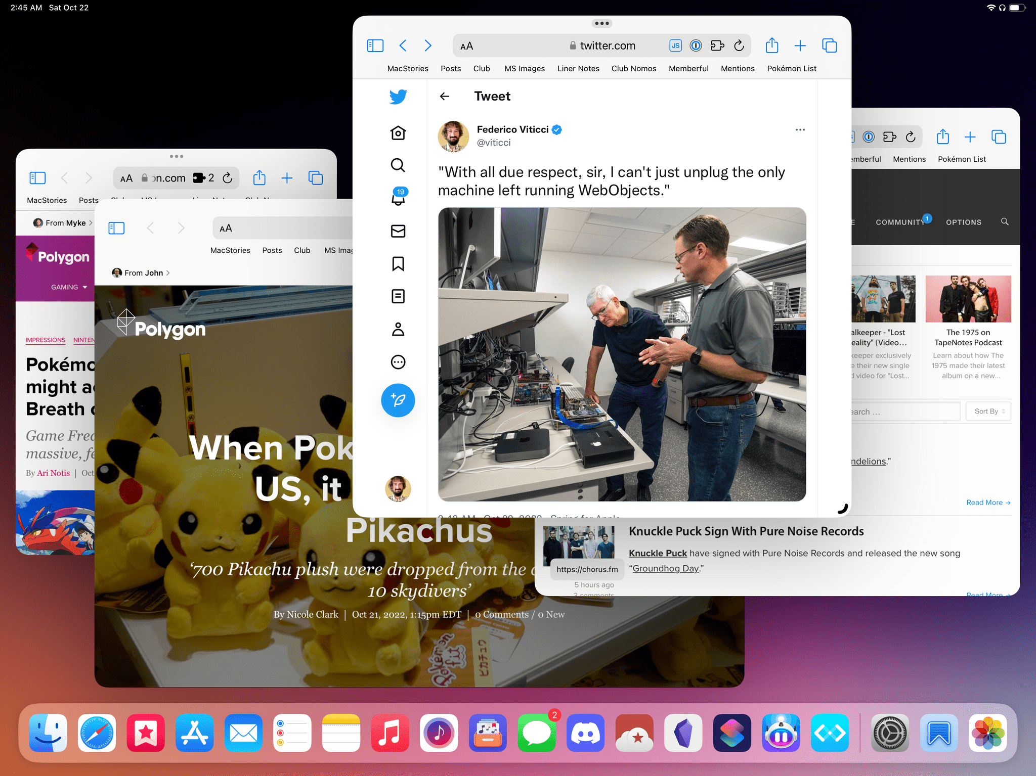 Stage Manager's limitation is four windows in a workspace, not four different apps. In this screenshot, you can see I have four Safari windows open. Dragging in a fifth one would replace the oldest Safari window.