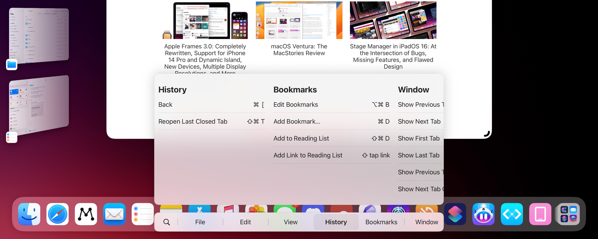 Keyboard shortcuts in Safari for iPad.