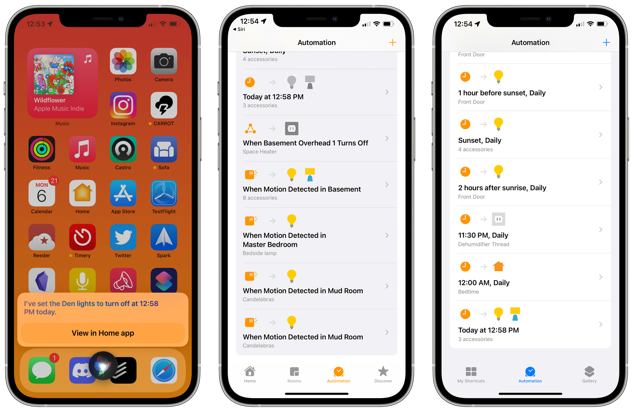 Time-based Siri commands show up as automations in the Home app and Shortcuts.