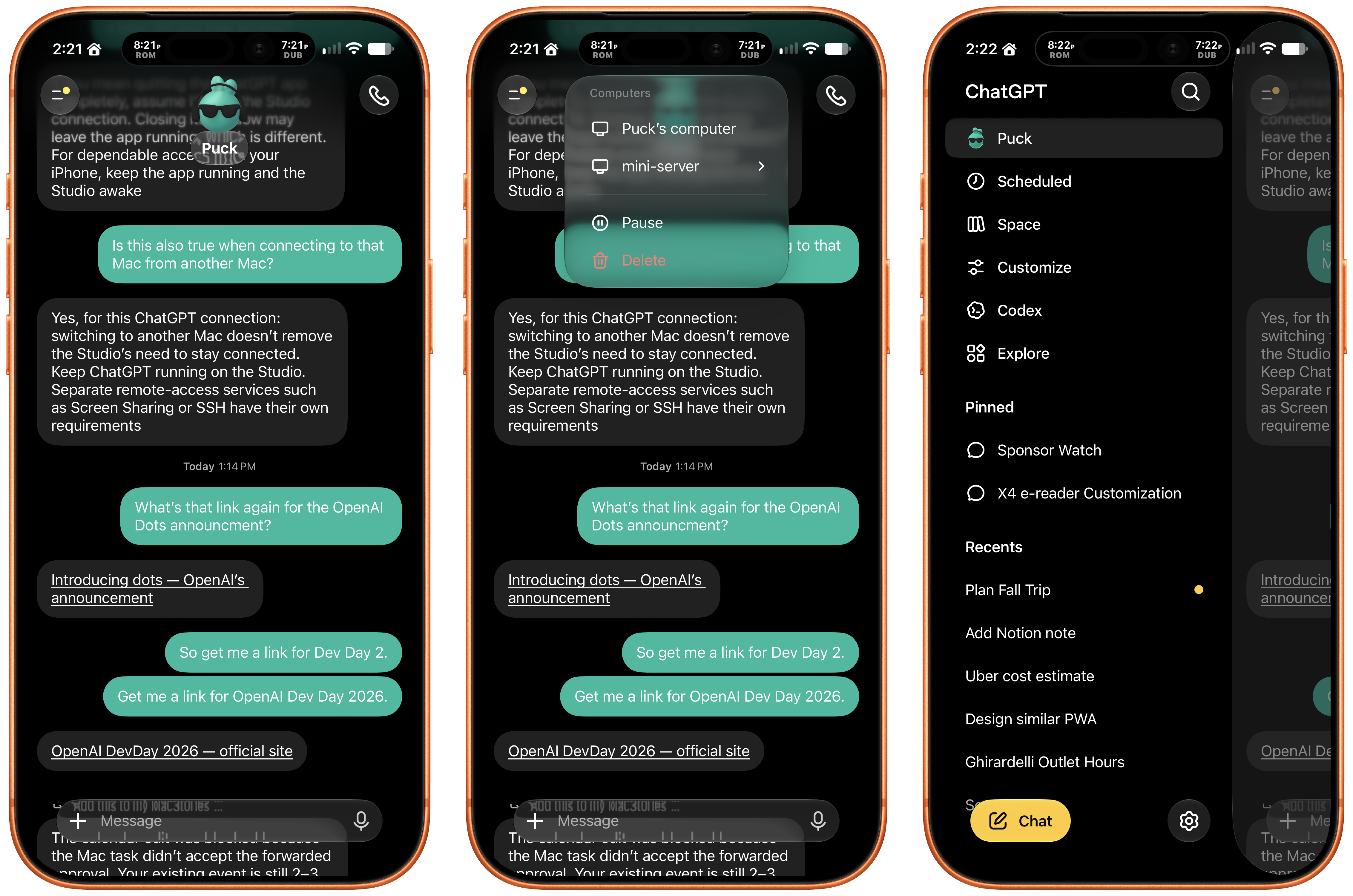Accessing my Dot conversation from my iPhone is easier than using Codex Remote.