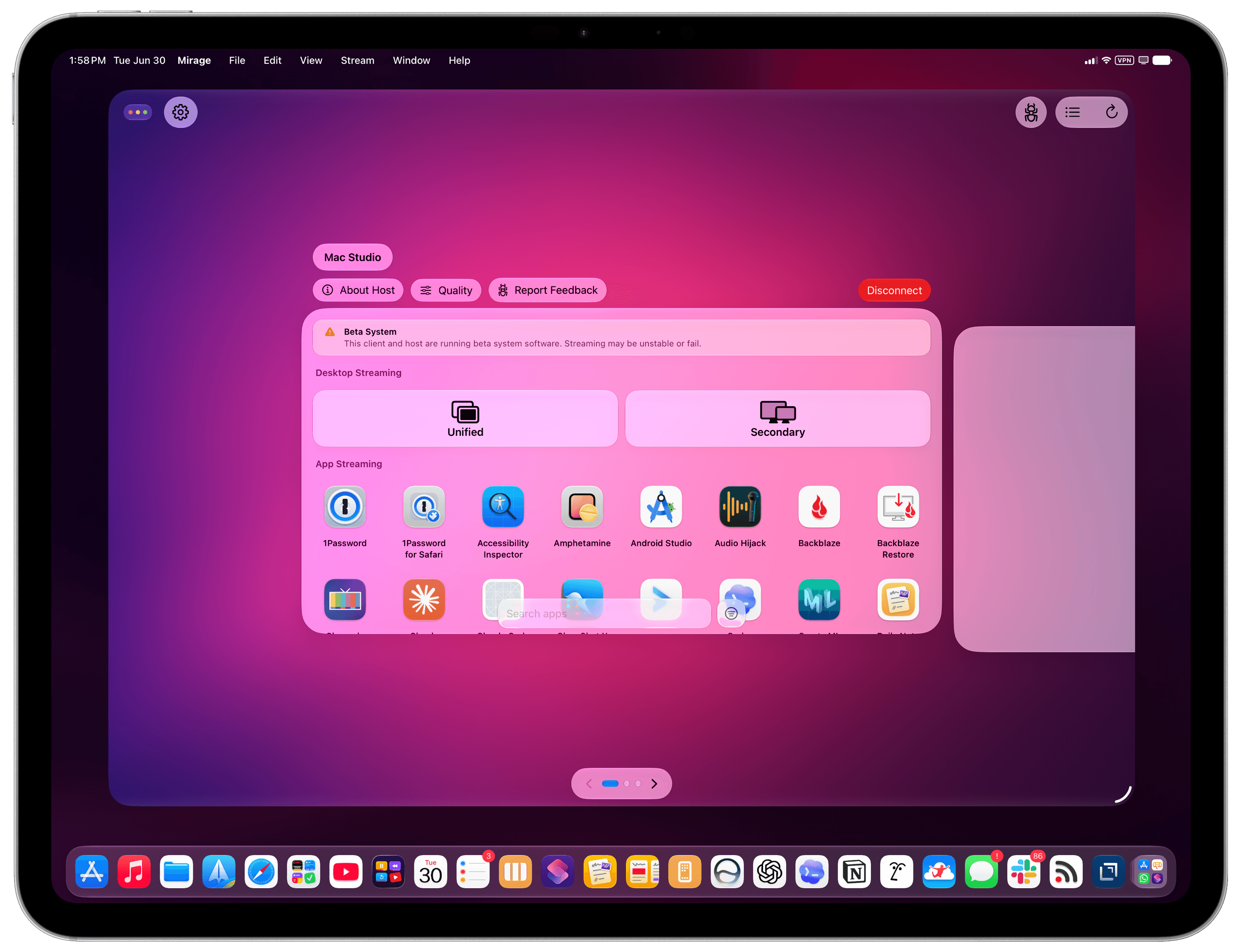 Mirage for iPad’s app launcher.