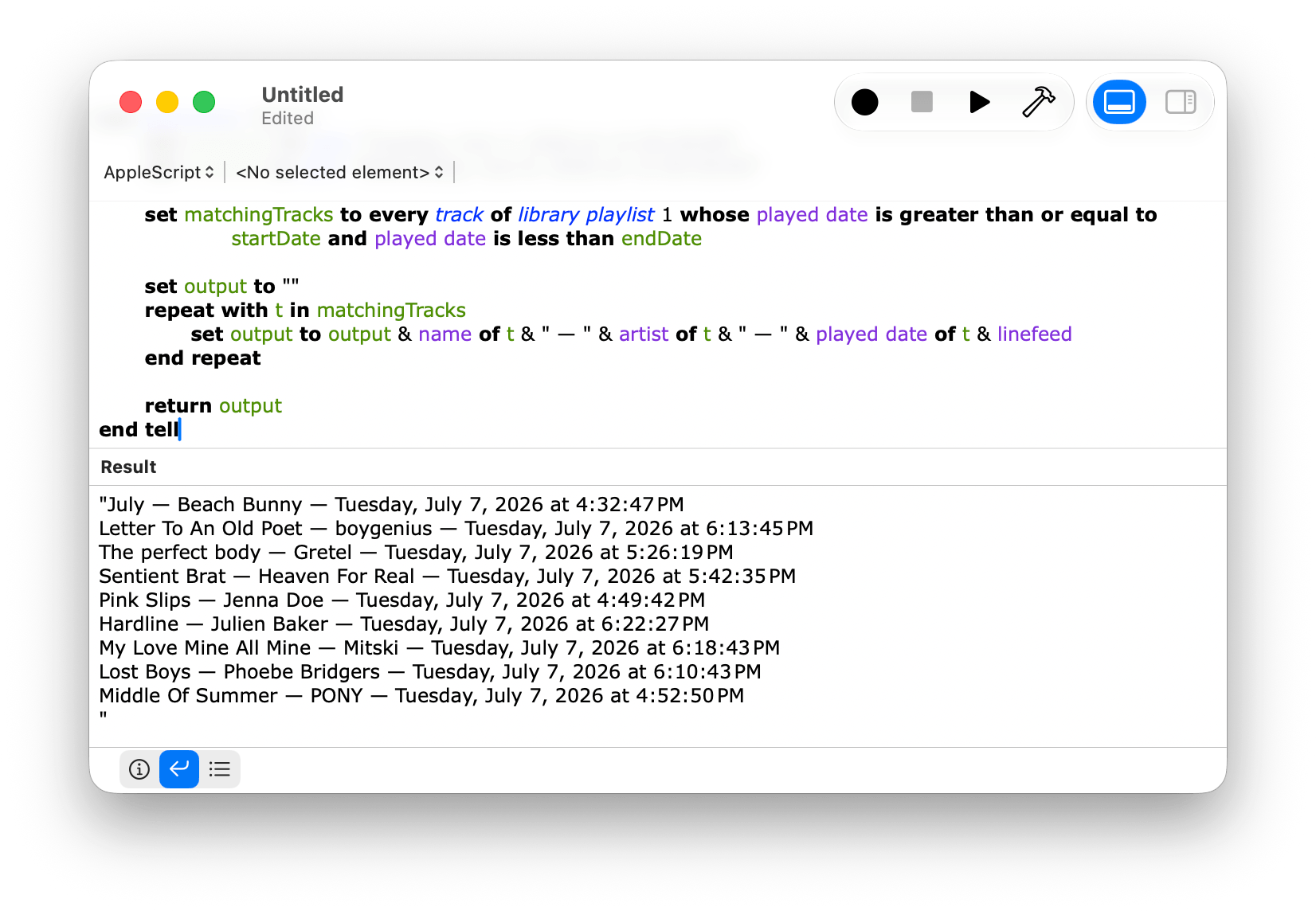 Apps like Music don't expose as much of their data to Siri AI as they do to AppleScript, which is frustrating.