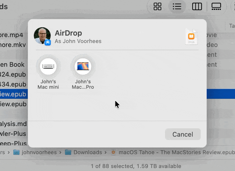 Sending a 47MB EPUB file from one Mac running Golden Gate to another.