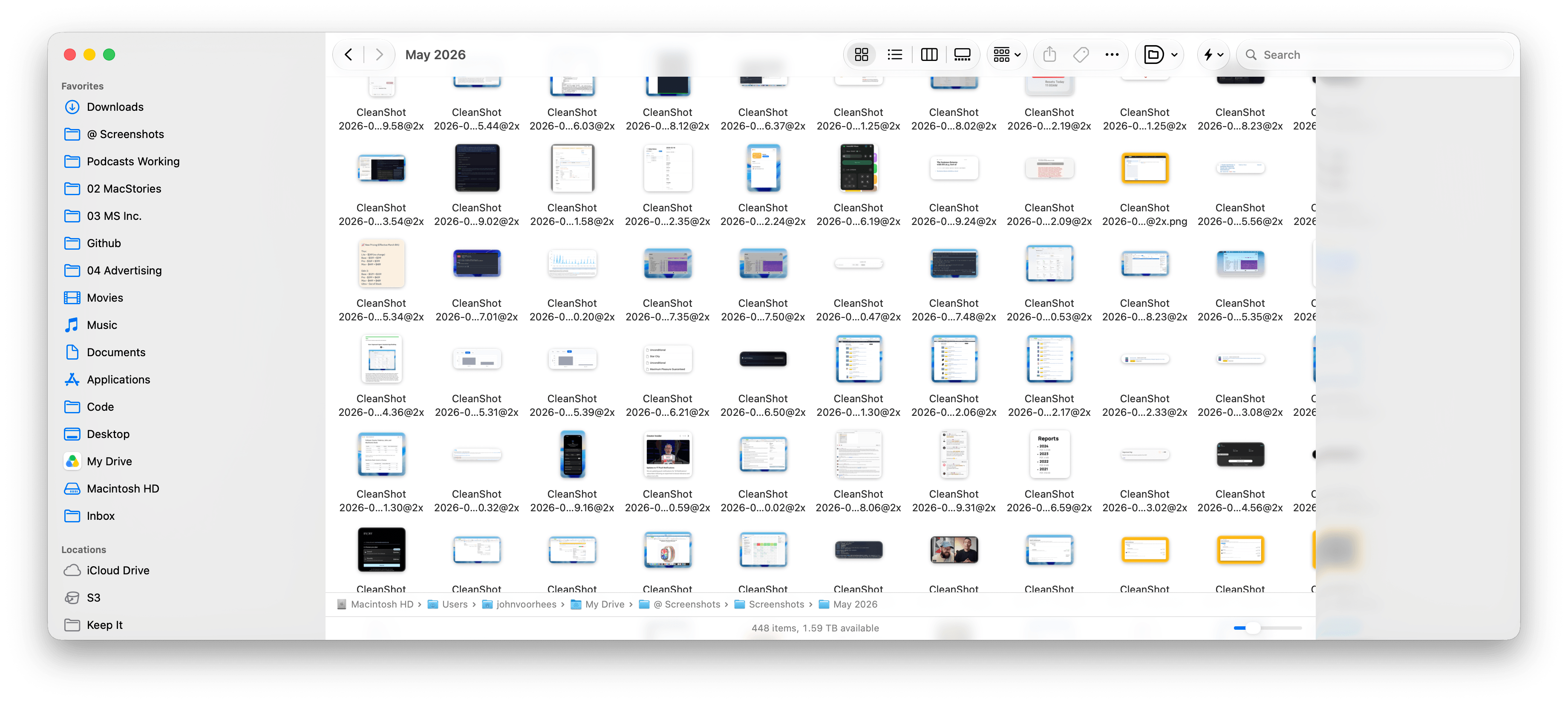 Finder in macOS Golden Gate. Even with Liquid Glass' transparency turned on as far as it can go, toolbar buttons are more visible now.