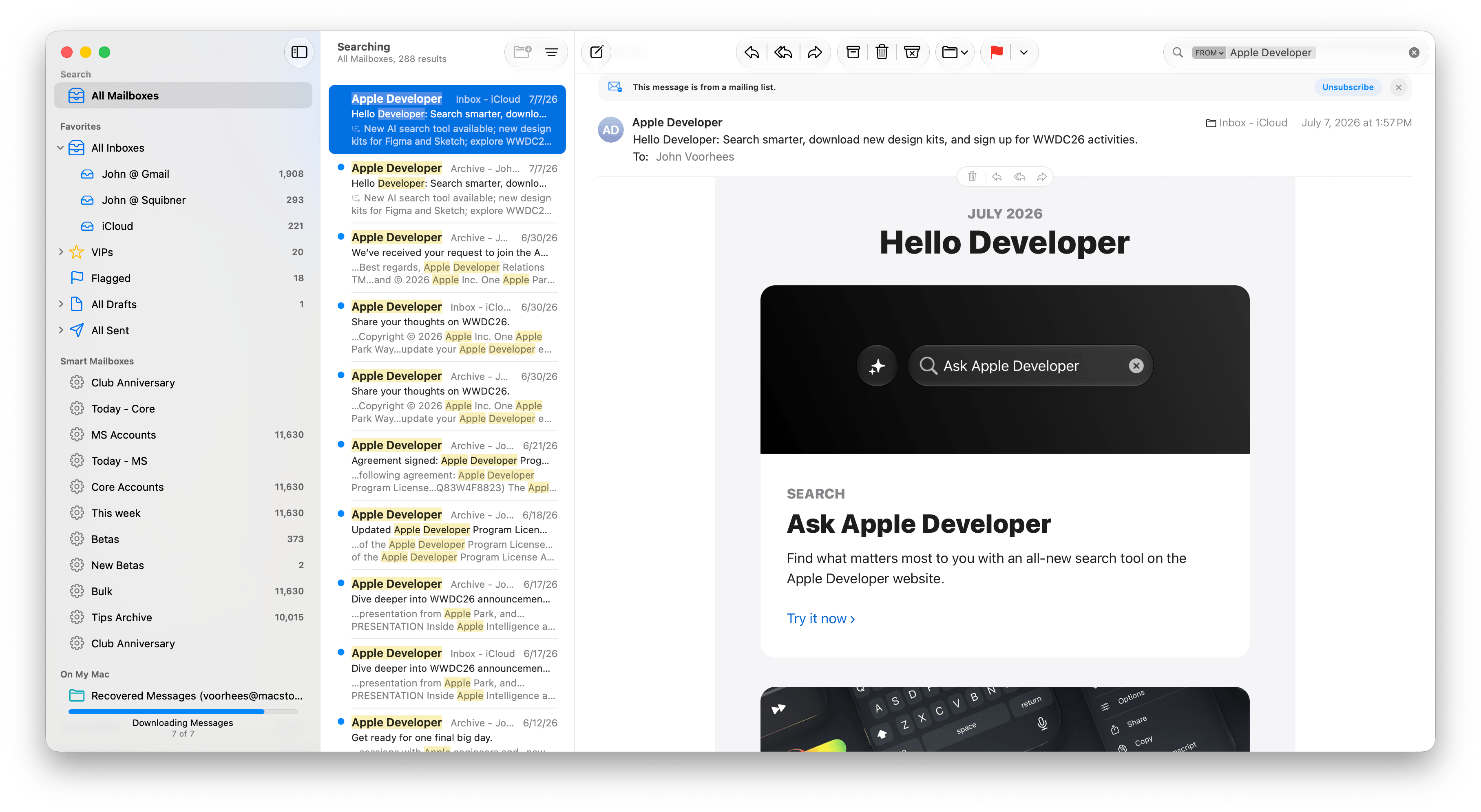 Search in Mail has been improved, too.