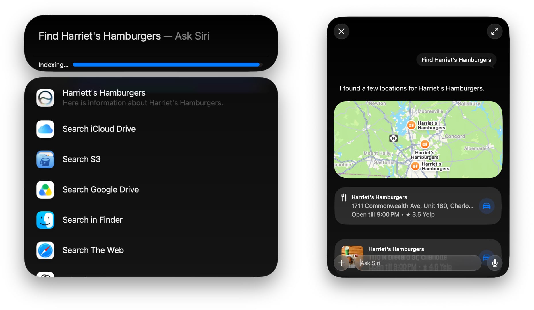 Using Siri AI from inside Spotlight.