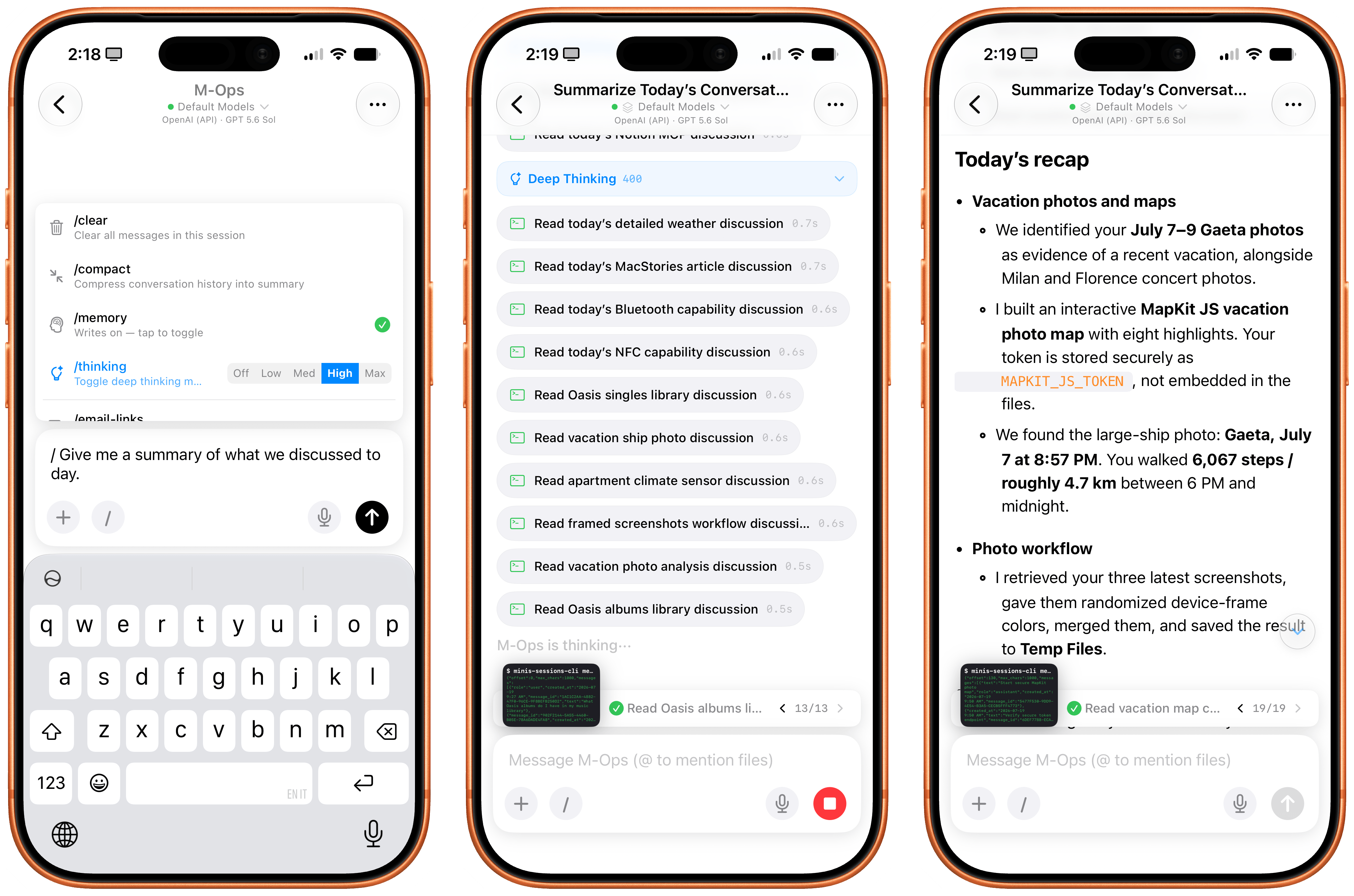 Minis can inspect its own sessions as well as user memories to recall previous conversations.