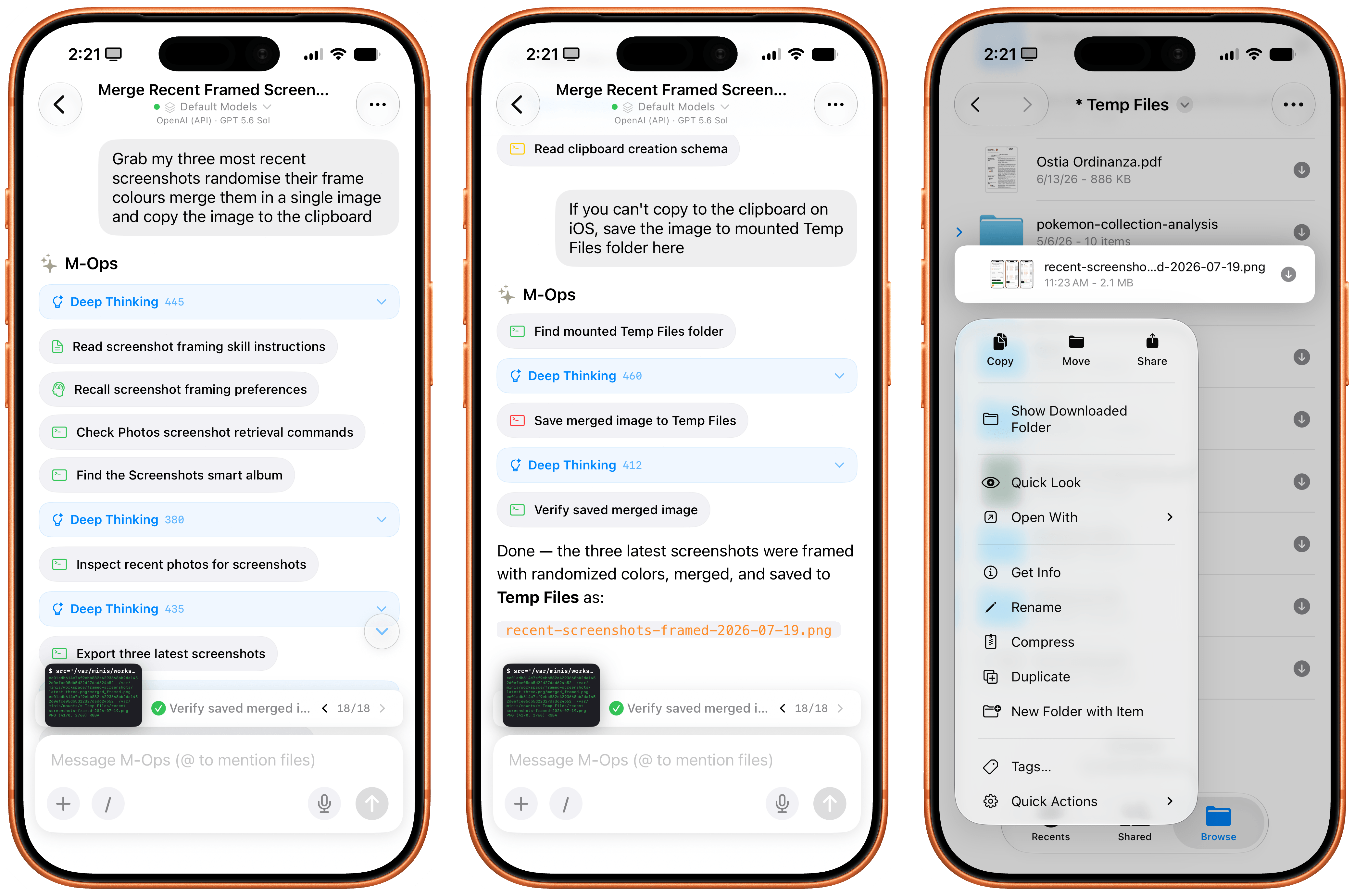 Minis can’t write images to the iOS clipboard, but it can save files in any (previously bookmarked) location of the Files app.