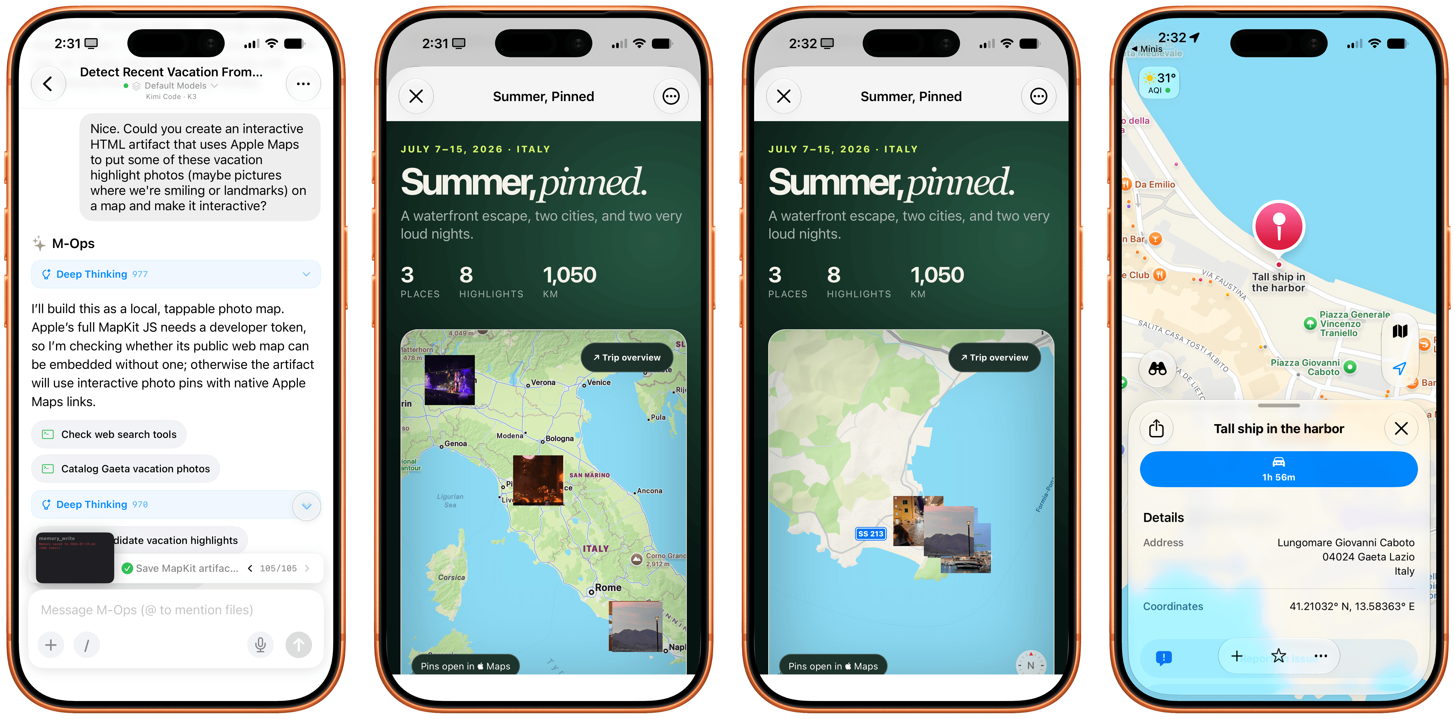 The Maps artifact built in HTML by Minis with a combination of Photos and MapKit.
