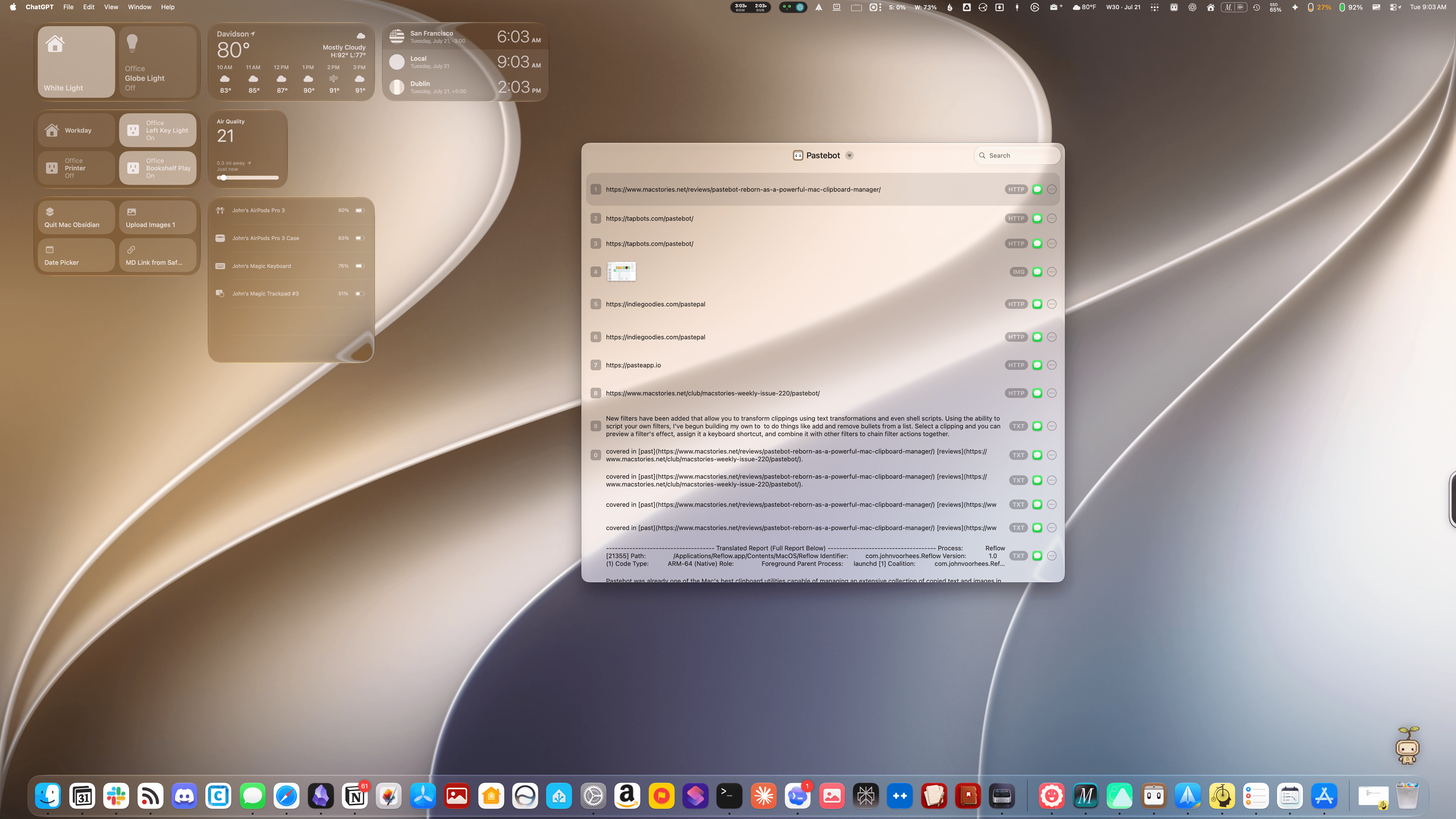 Pastebot's Quick Menu.