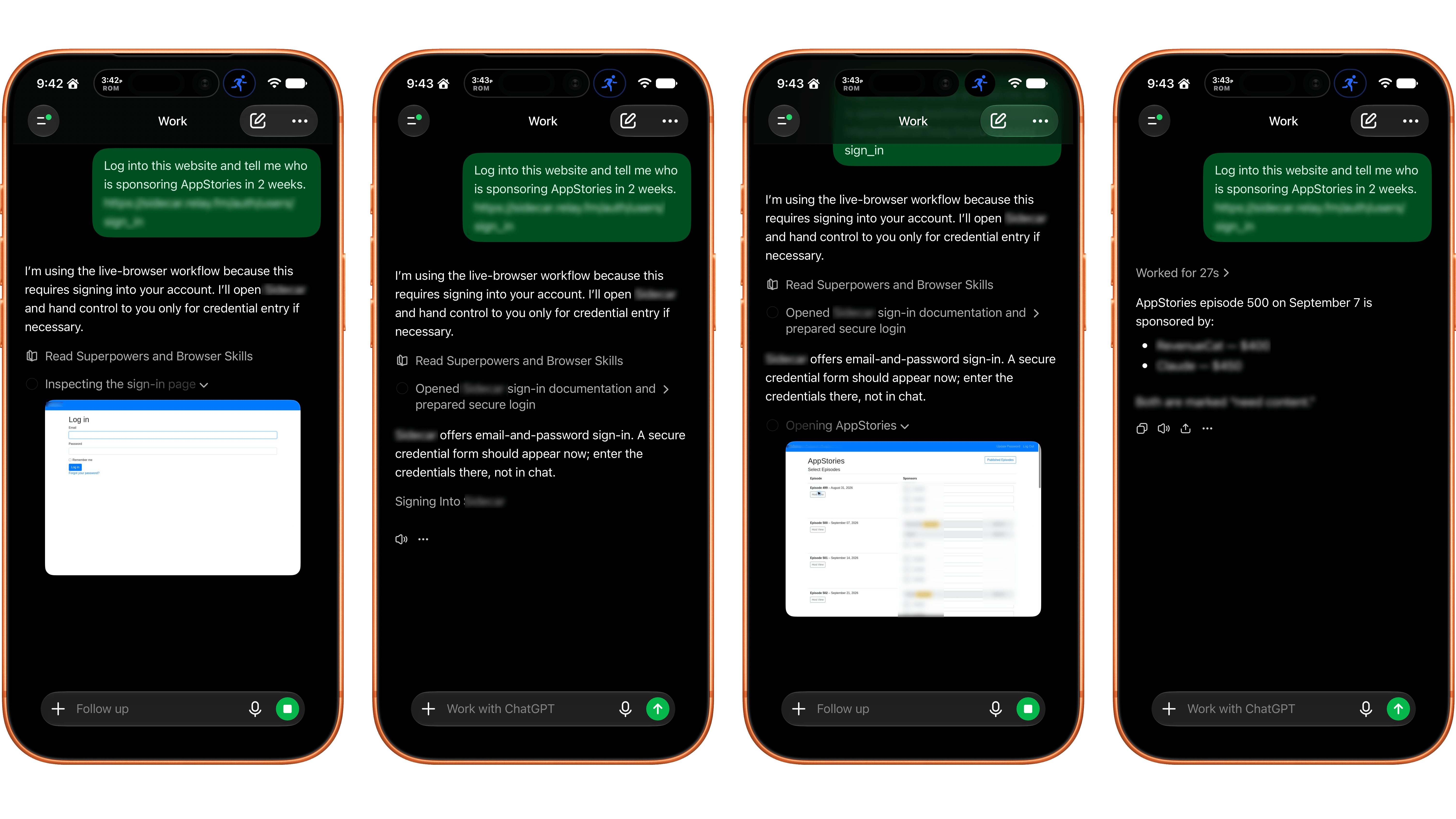 ChatGPT Work's browser control works best on a mobile device and with simple login systems.