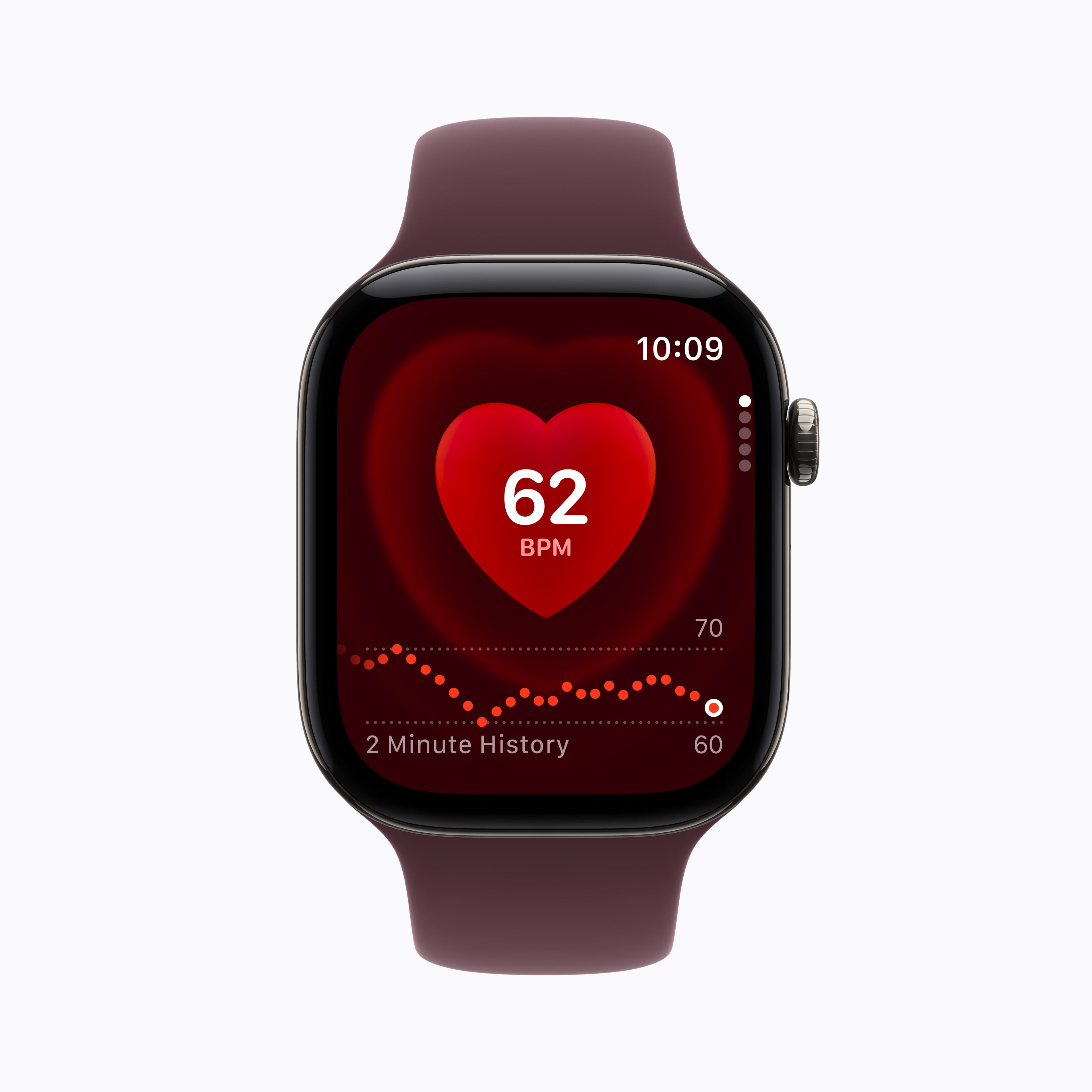 The Series 12 takes a heart reat measurement every five seconds. Source: Apple.