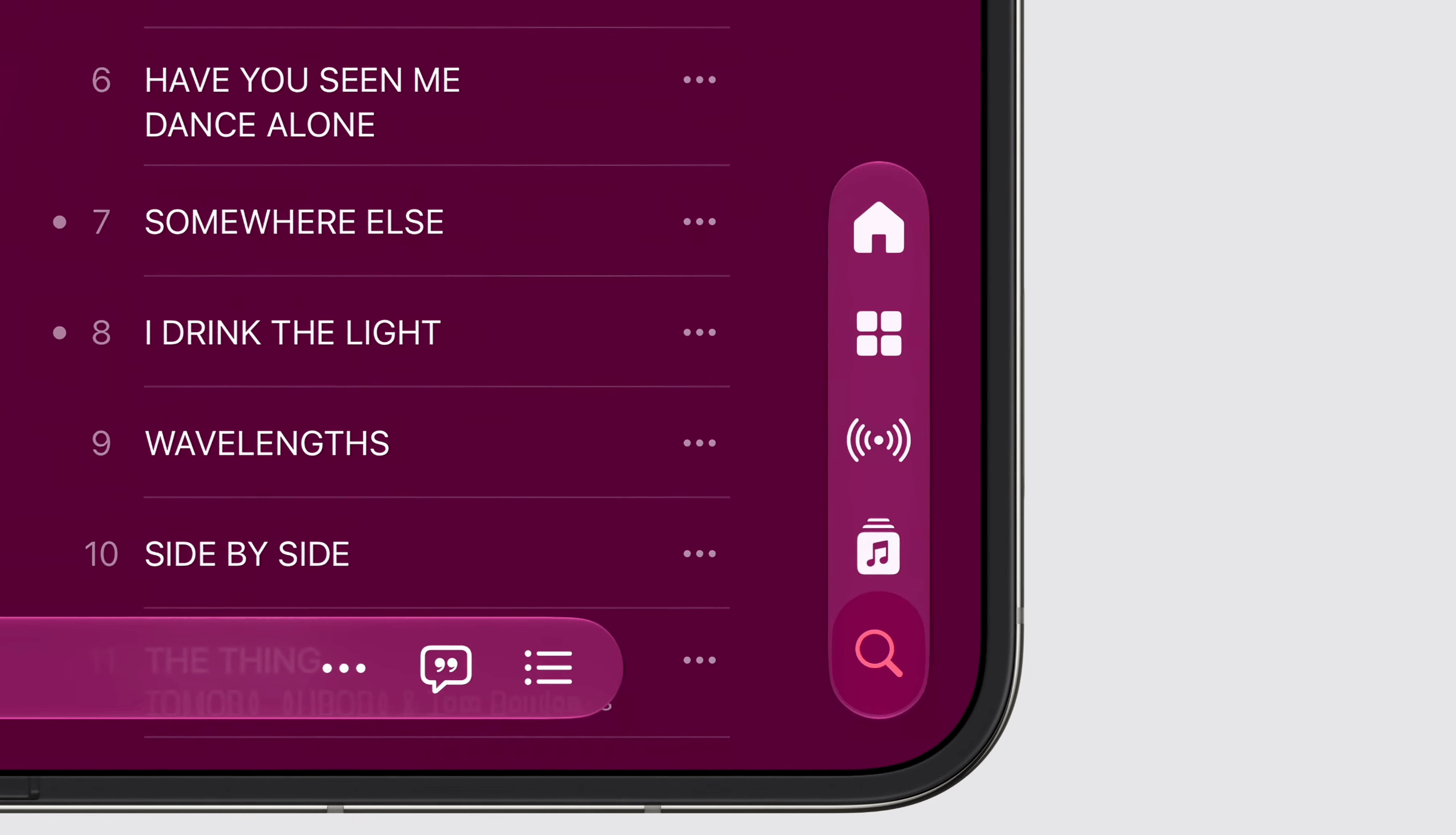 The Music tab bar on iPhone Duo.