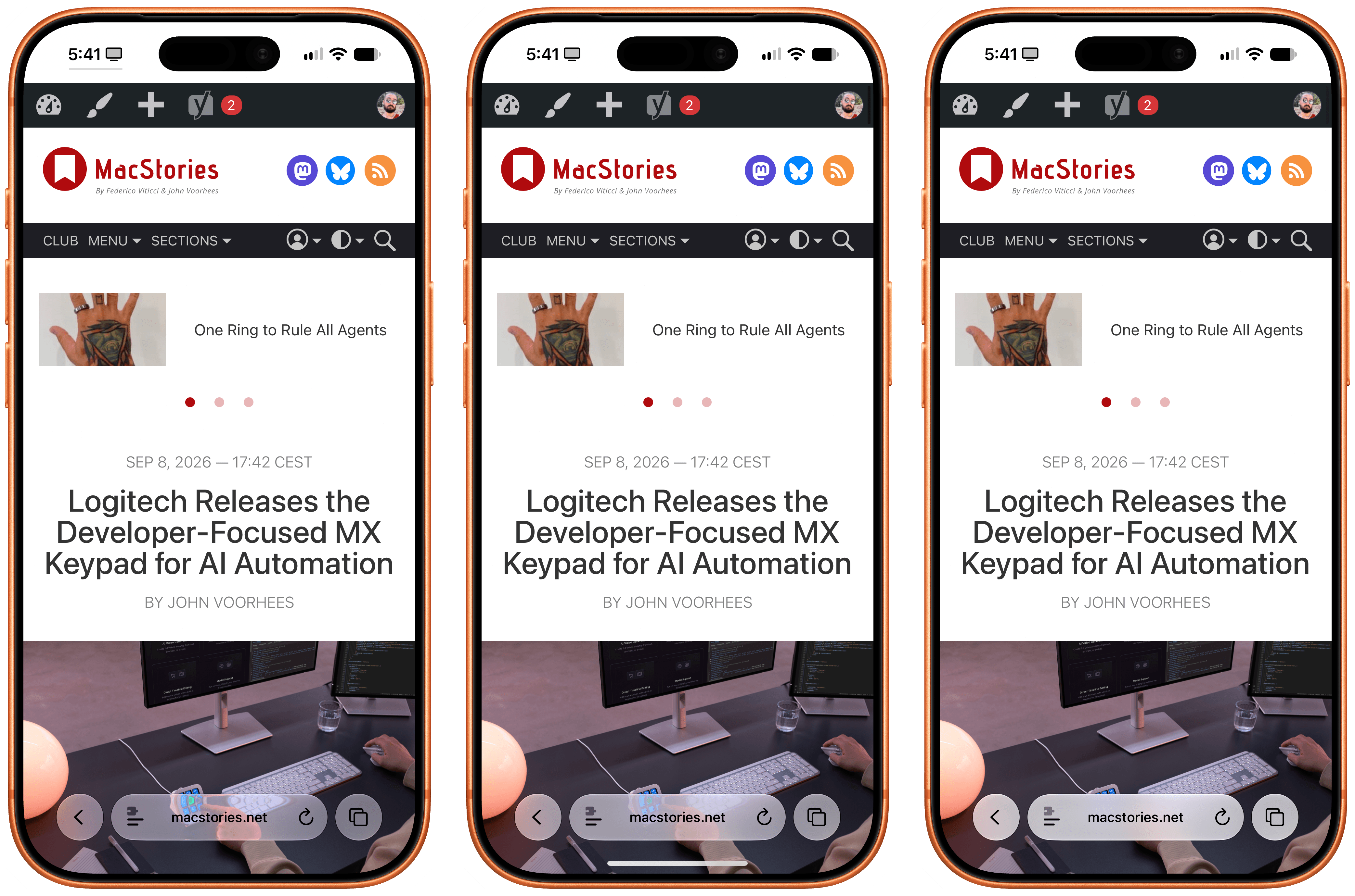 The Safari address bar with clear (left), default, and tinted Liquid Glass.