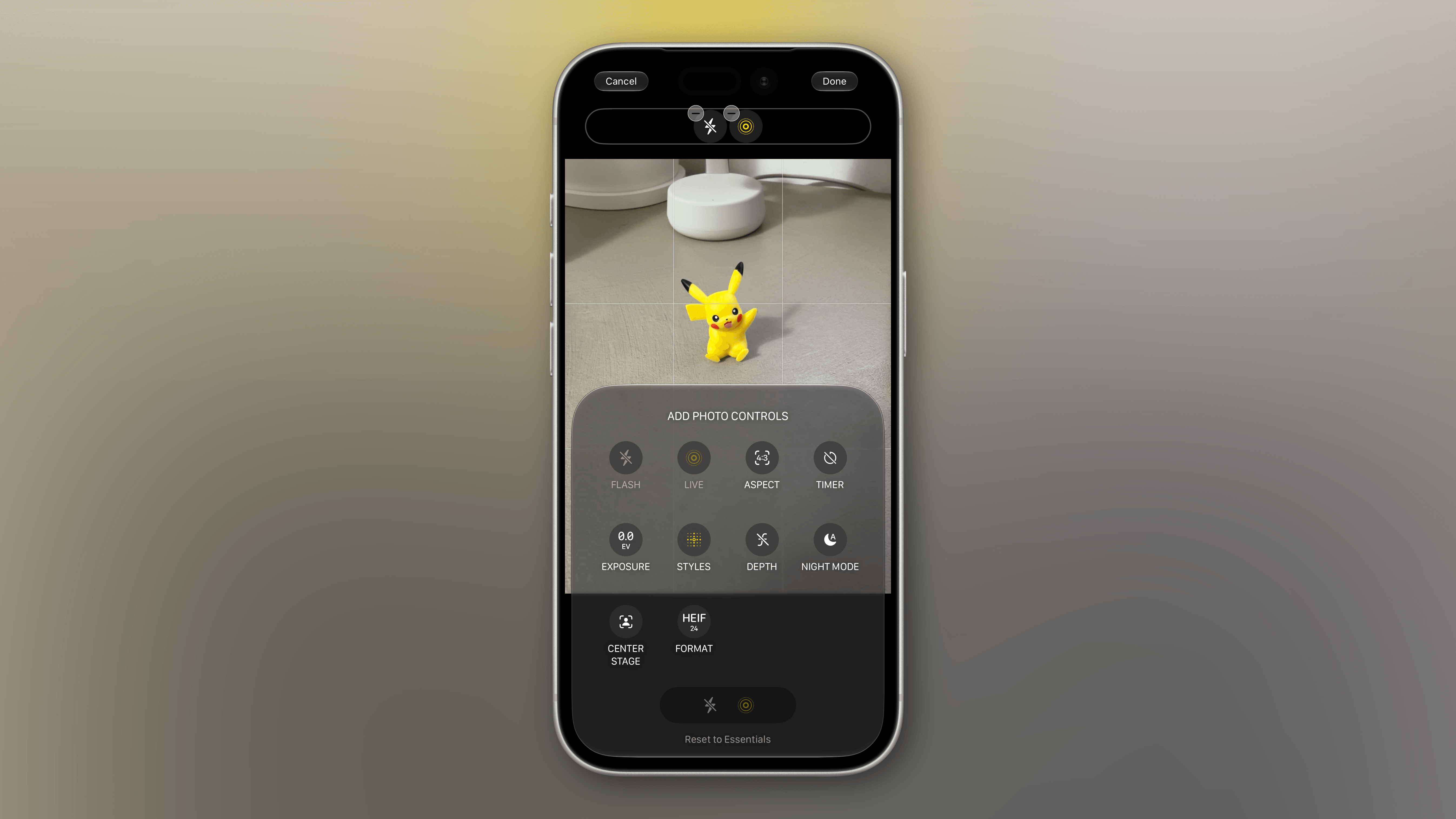 New customizable controls in the Camera app for iOS 27.